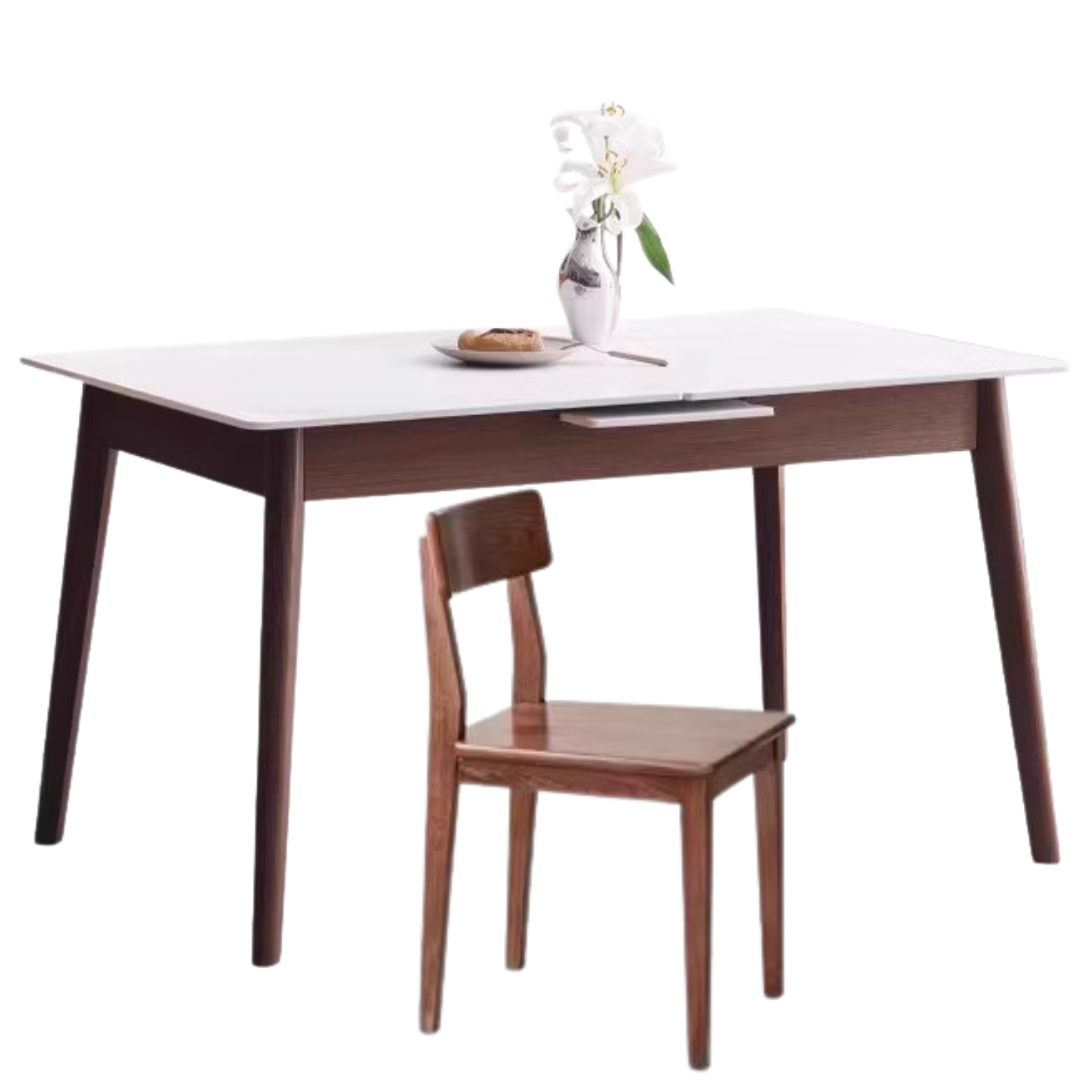 Oak Solid Wood Rock Slab Retractable Dining Table