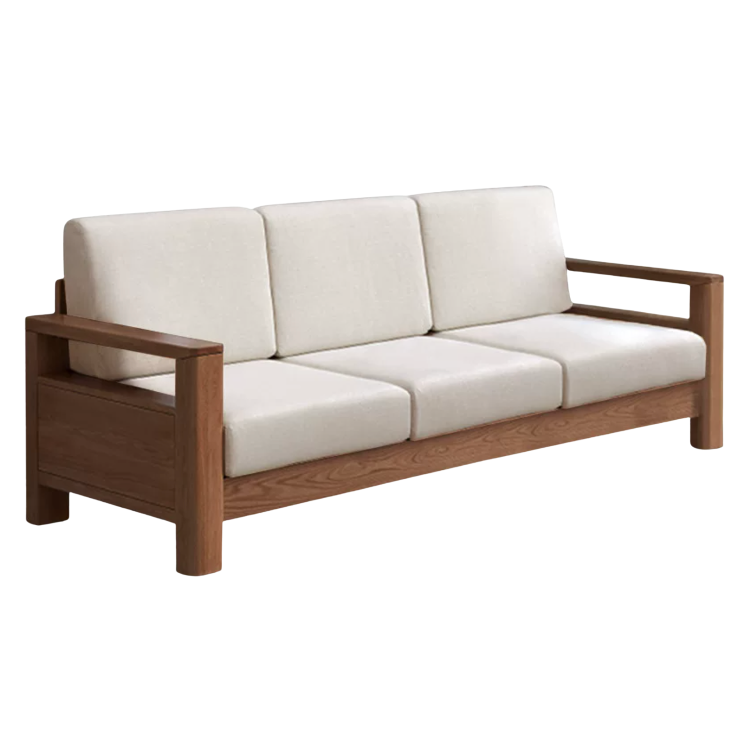 Oak Solid Wood, Solid Rubberwood Cotton Fabric Sofa