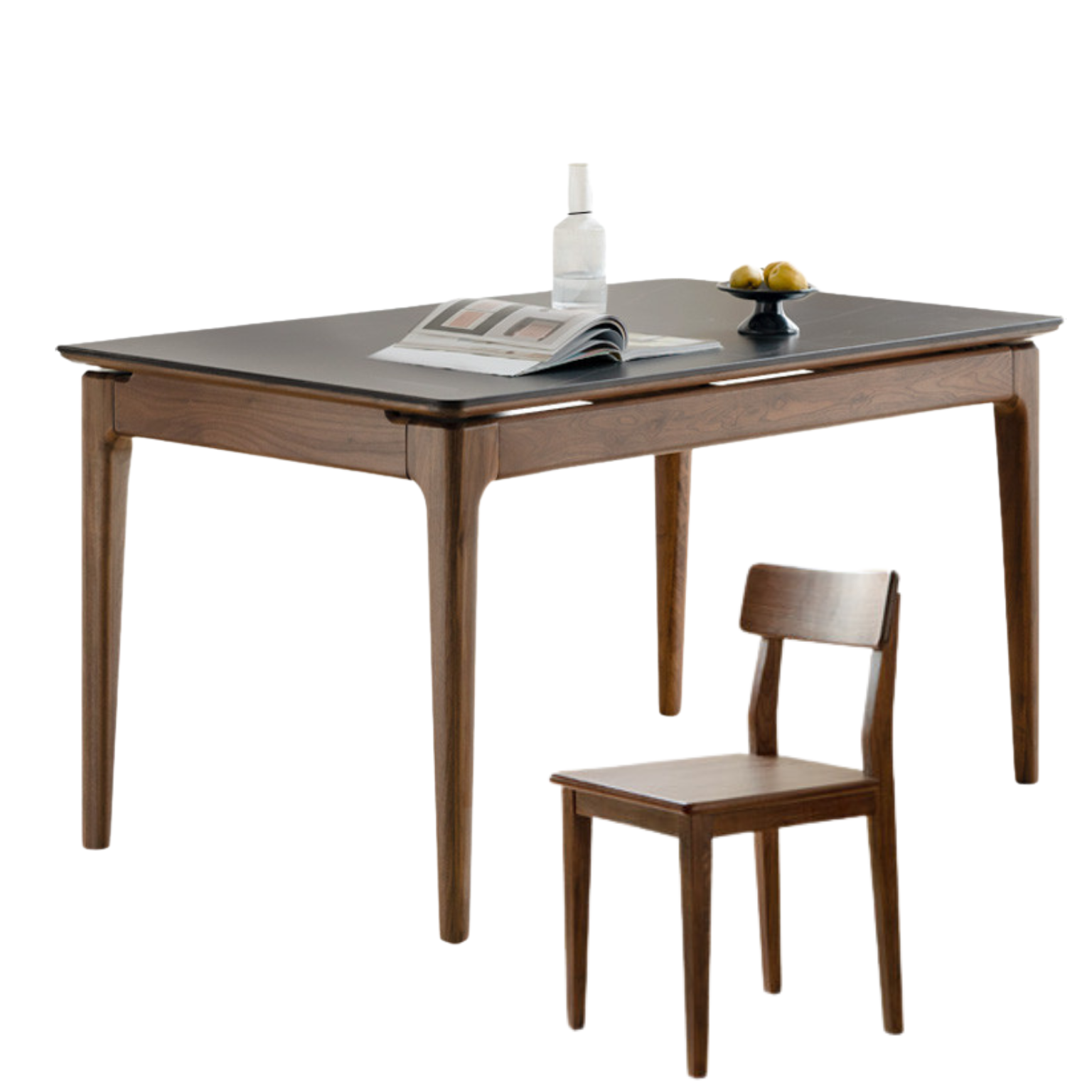 Black Walnut Solid Wood Rock Plate Dining Table -