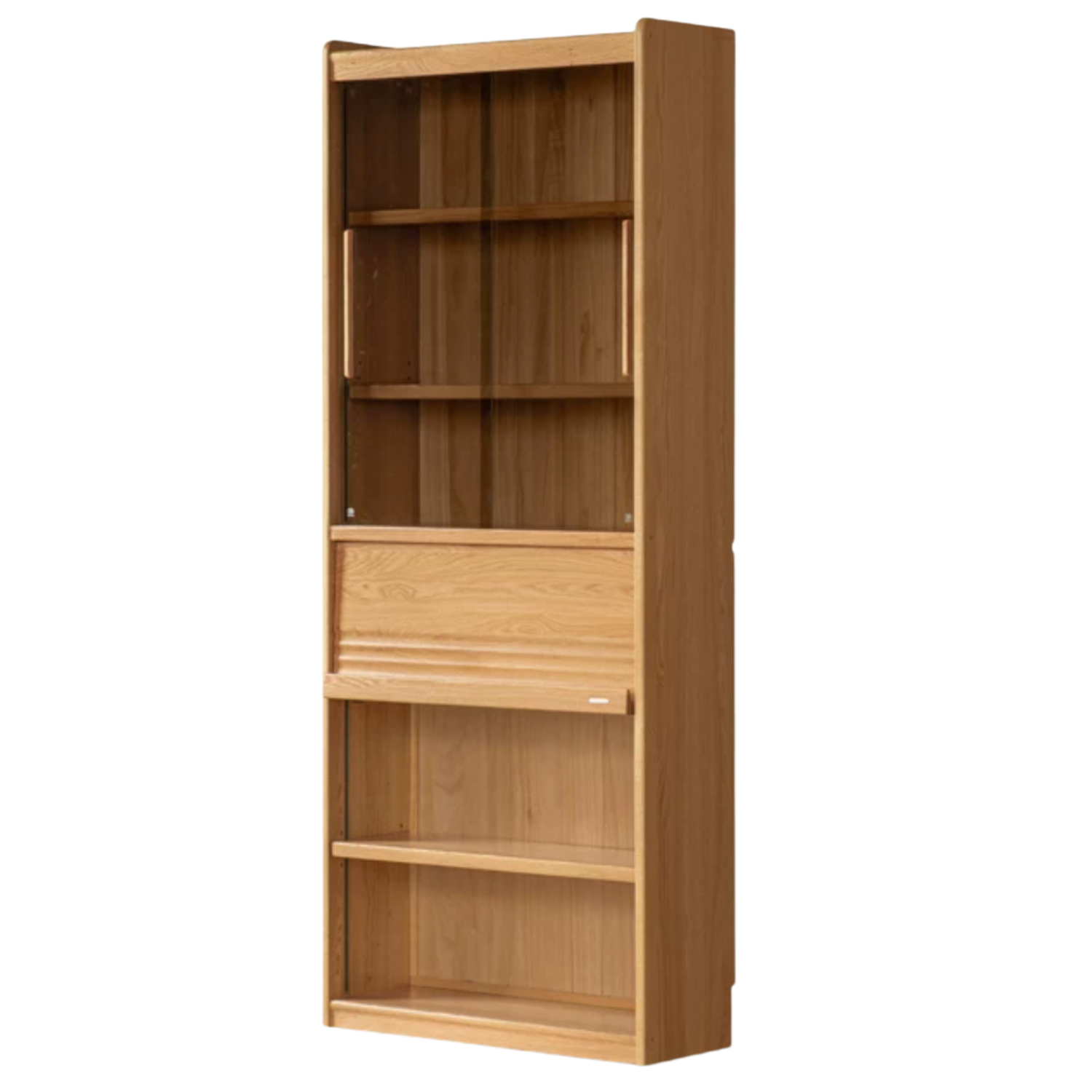 Oak, Ash Solid Wood Display Bookcase with Wall-Mounted Option and Storage Cabinet