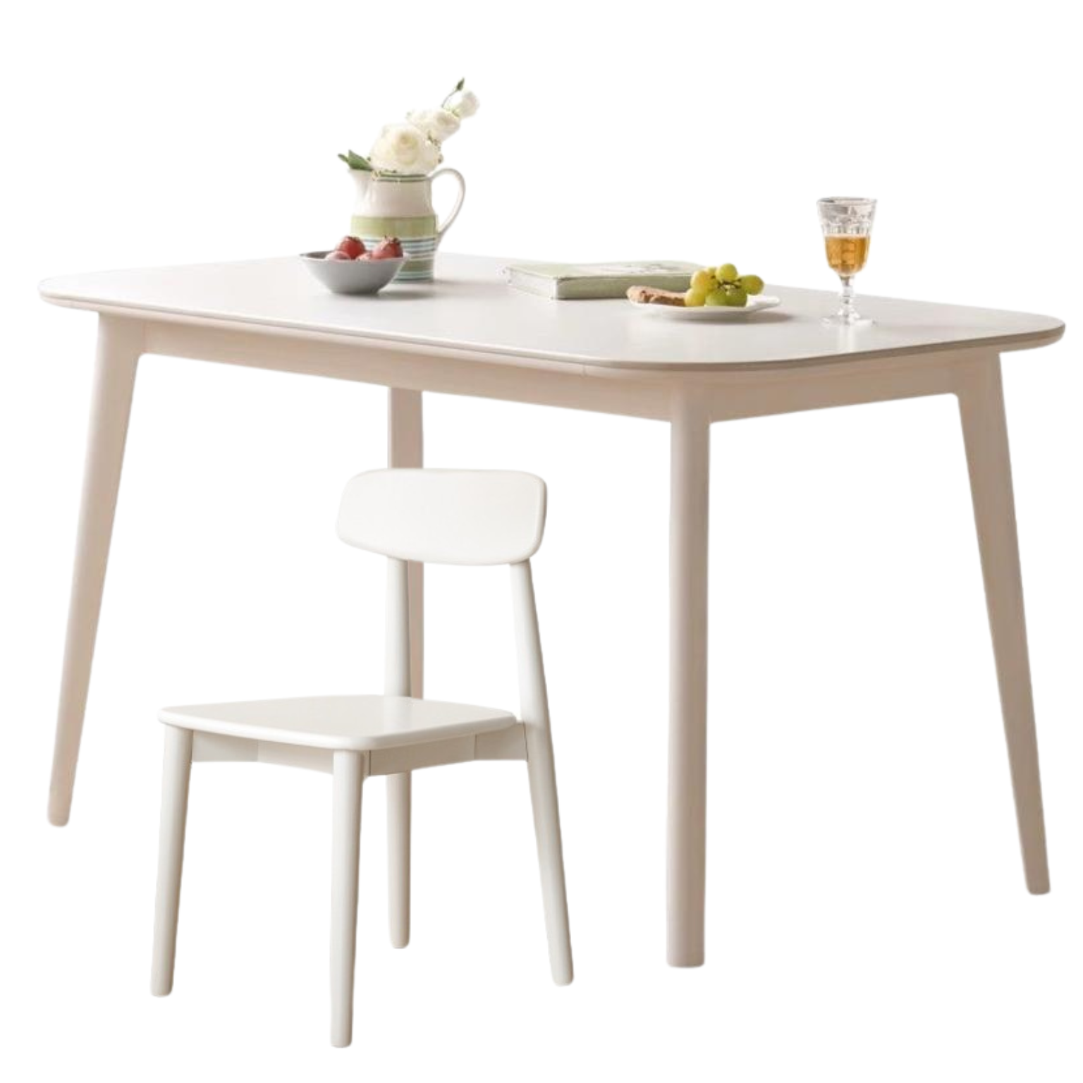 Rubber solid wood white cream style rock board dining table