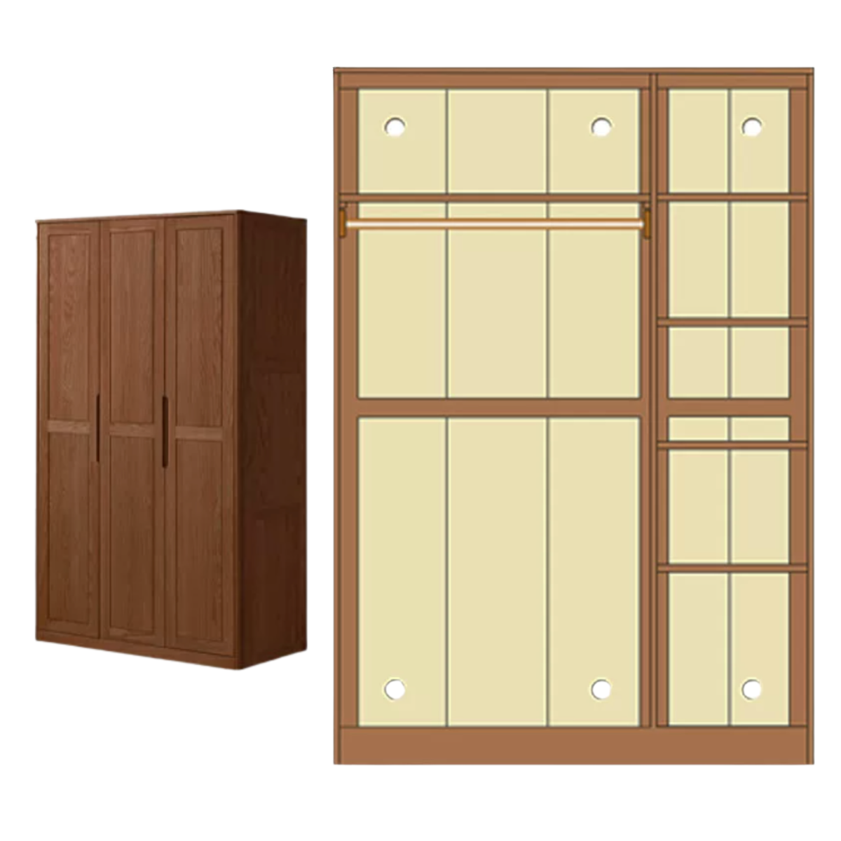 Oak Solid Wood Wardrobe with Recessed Groove Handles
