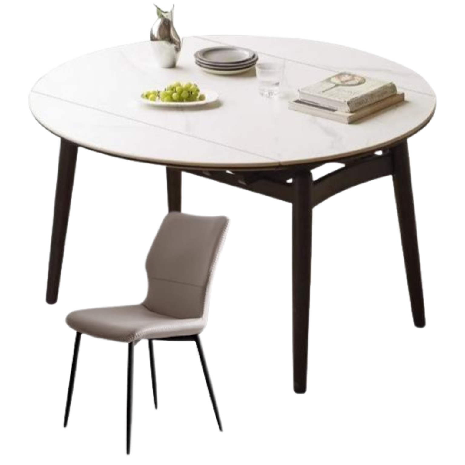 Oak Solid Wood Light Luxury Retractable Rock Dining Table