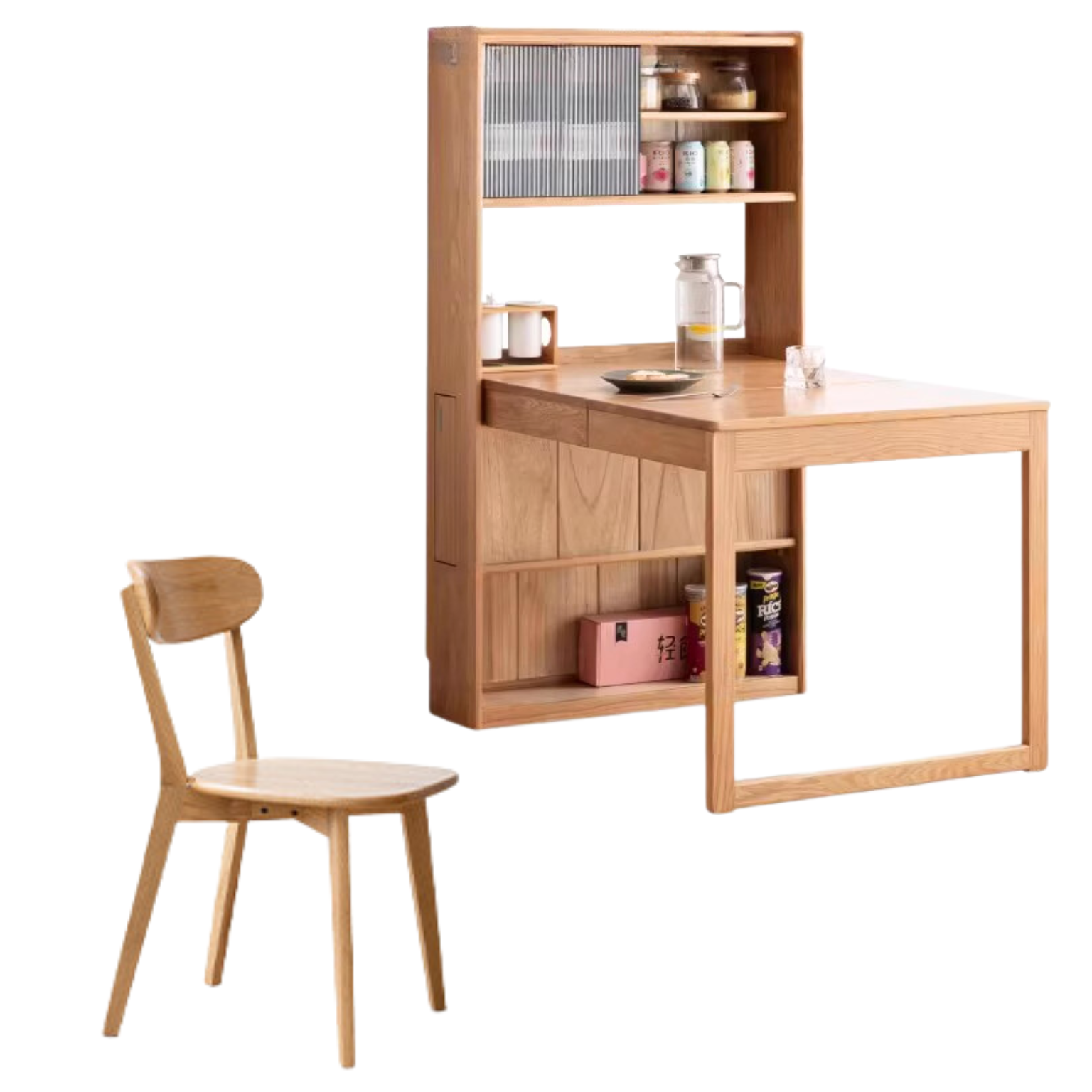 Oak solid wood retractable dining table + sideboard ,