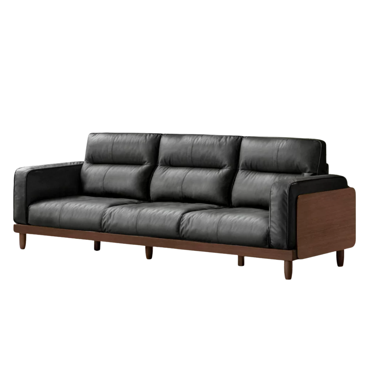 Sandalwood, Golden Pearwood, Ash Solid Wood Genuine Leather, fabric High-Back Sofa