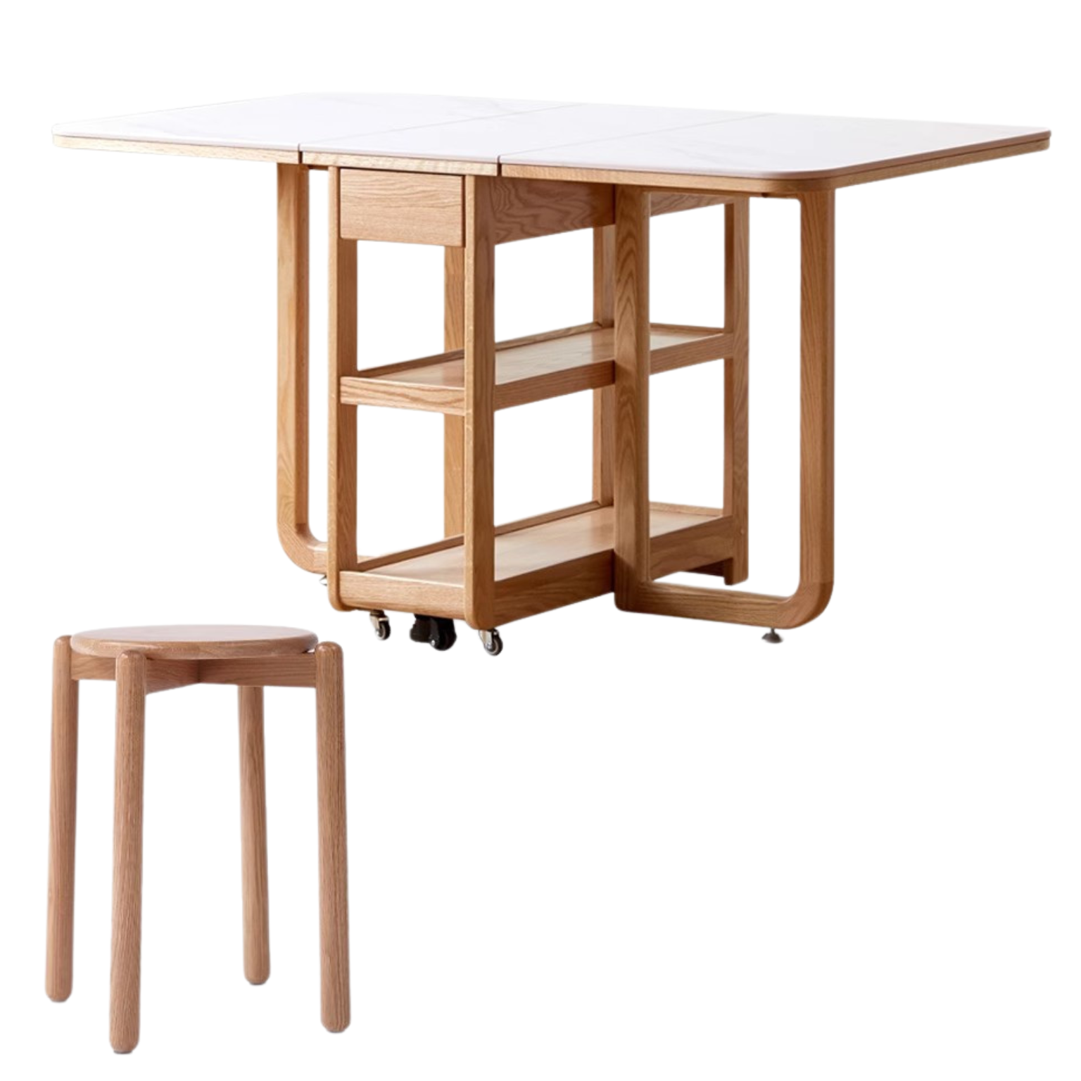 Oak Solid wood folding multi-functional storage telescopic dining table ,