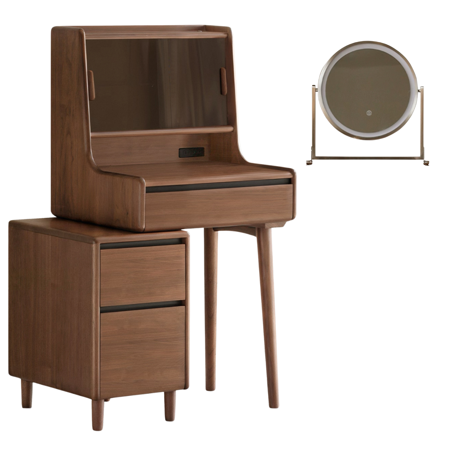 Black Walnut, Sandalwood Solid Wood Lighted Vanity Table.