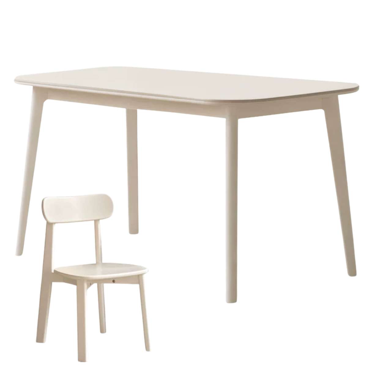 Solid Rubberwood White Cream Style Rock Board Dining Table