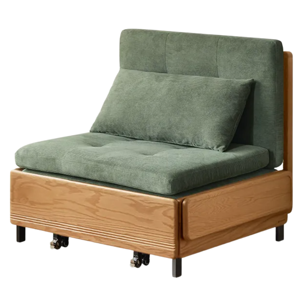 Oak Solid Wood Sleeper Sofa Chair Bed with Attached Fold-Out Side Tray
