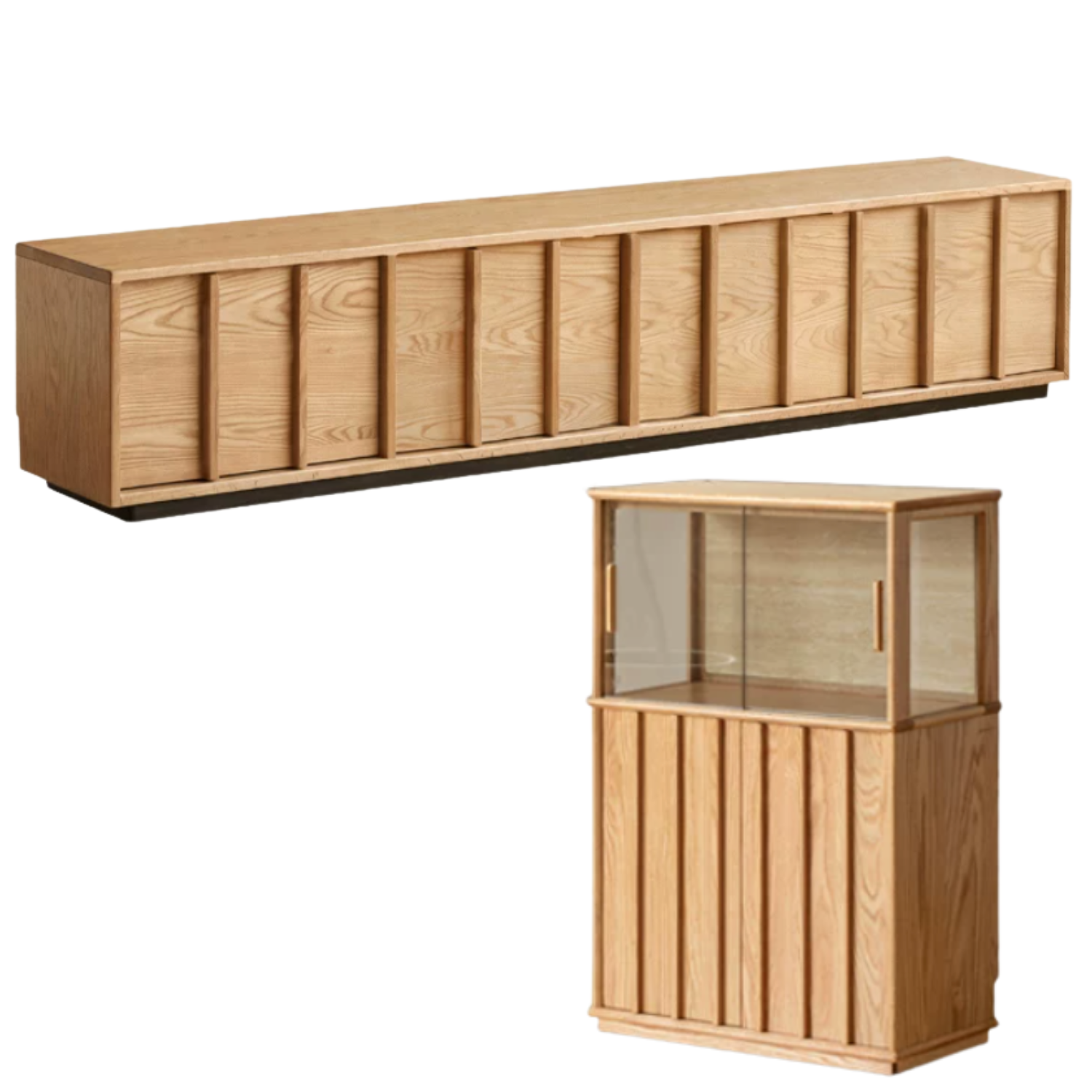 Oak Solid Wood TV Cabinet with Open Frame Storage Design