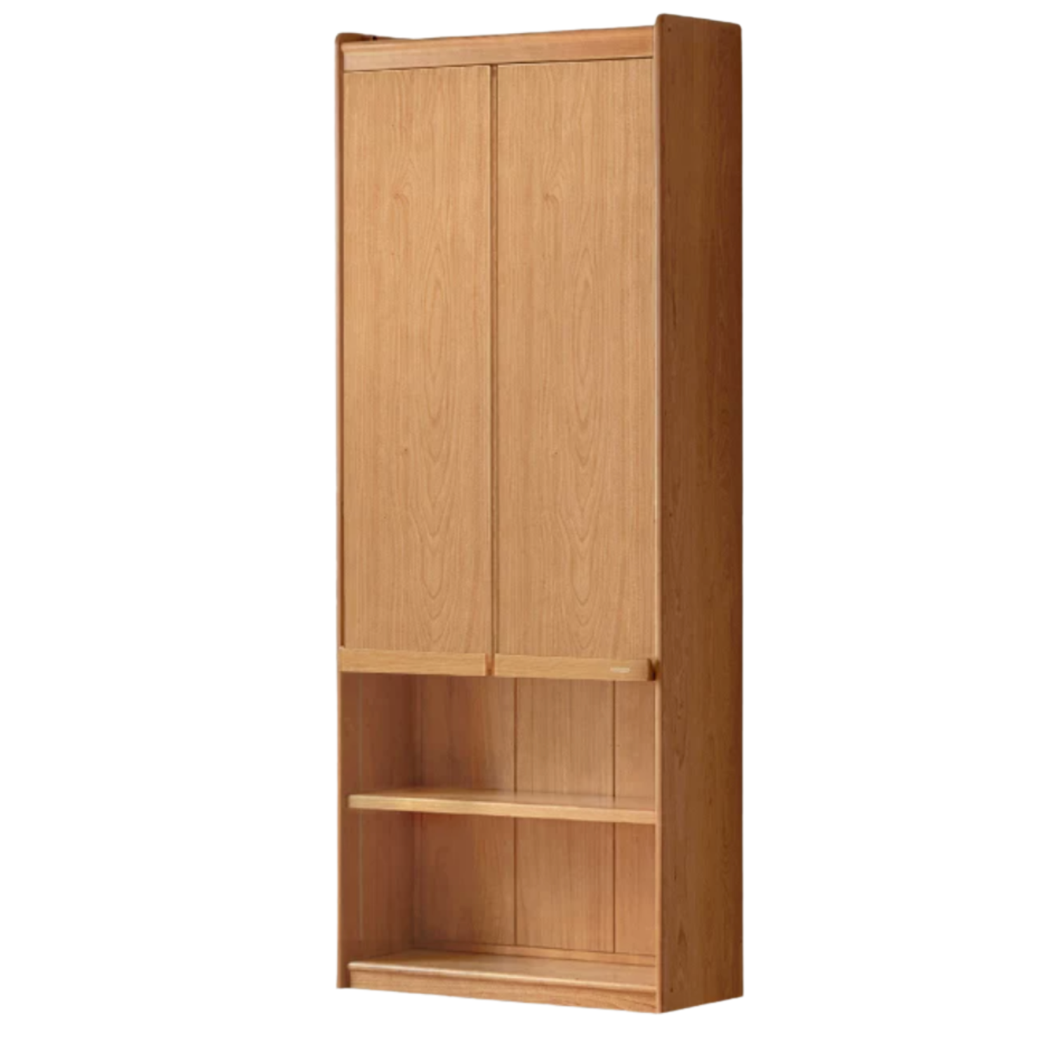 Cherry Solid Wood Bookcase with Wall Integration and Floor Storage Cabinet