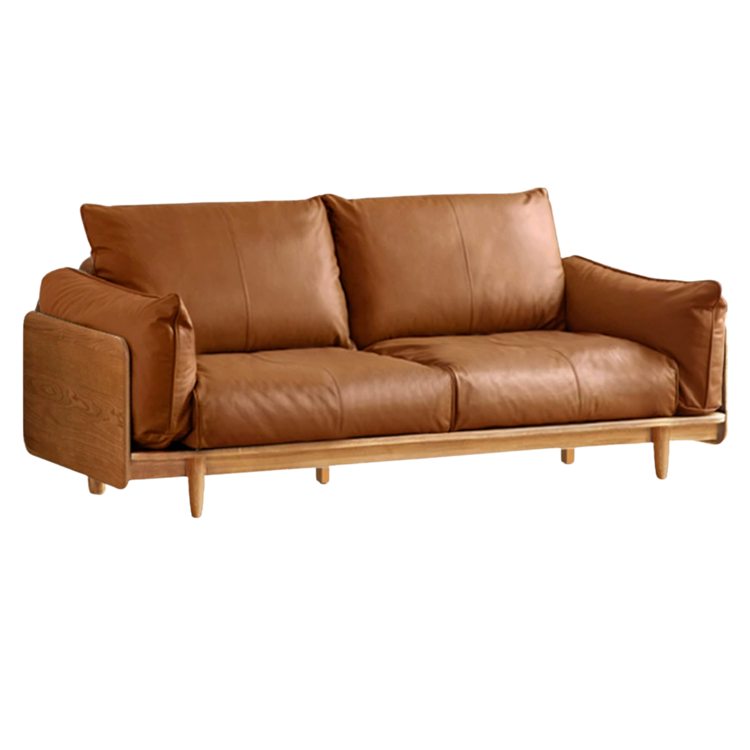 Cherry Wood Contemporary Casual Sofa Genuine Leather, Fabric