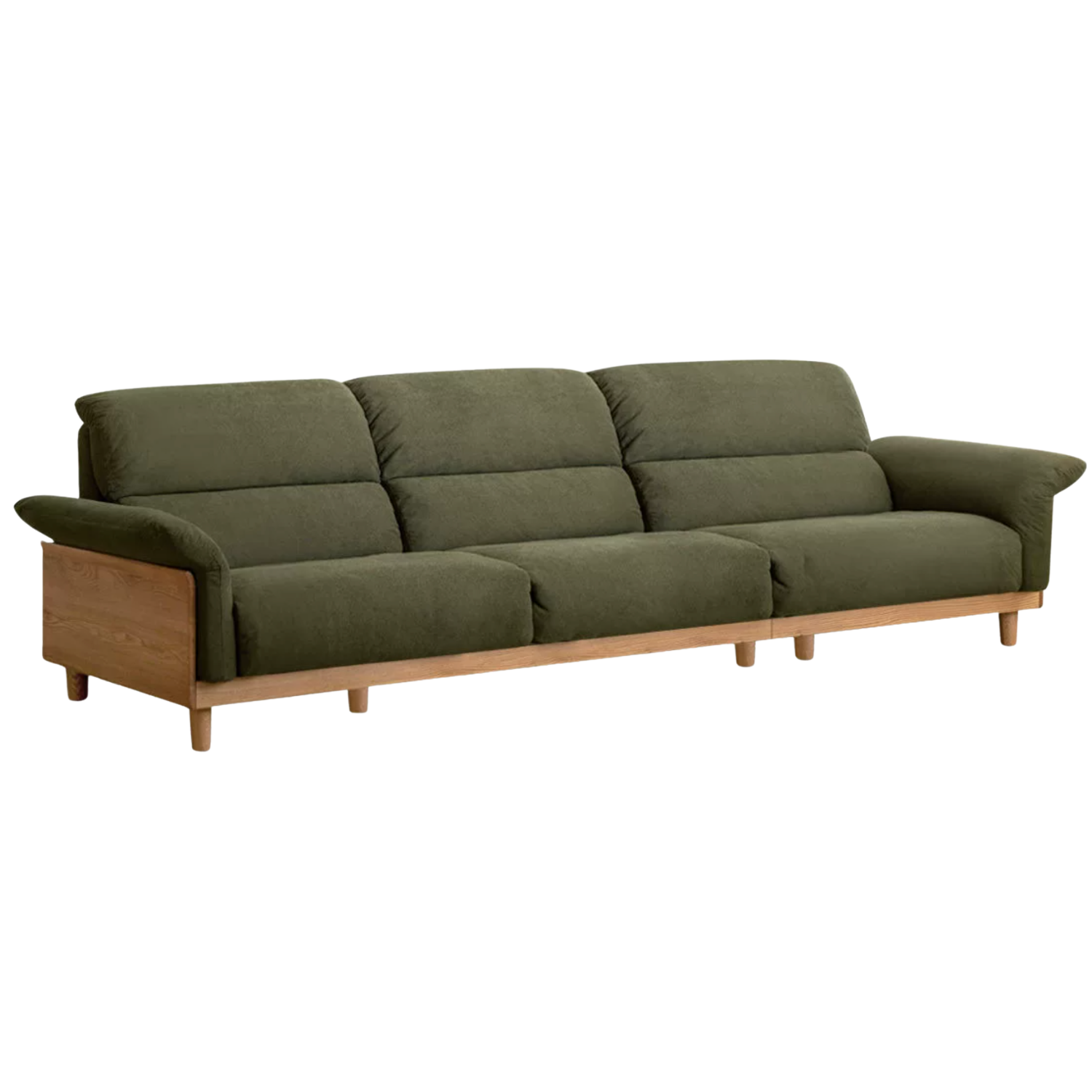 Oak Solid Wood Fabric Sofa, Couch with High Back Cushions, Durable Pet-Friendly Upholstery