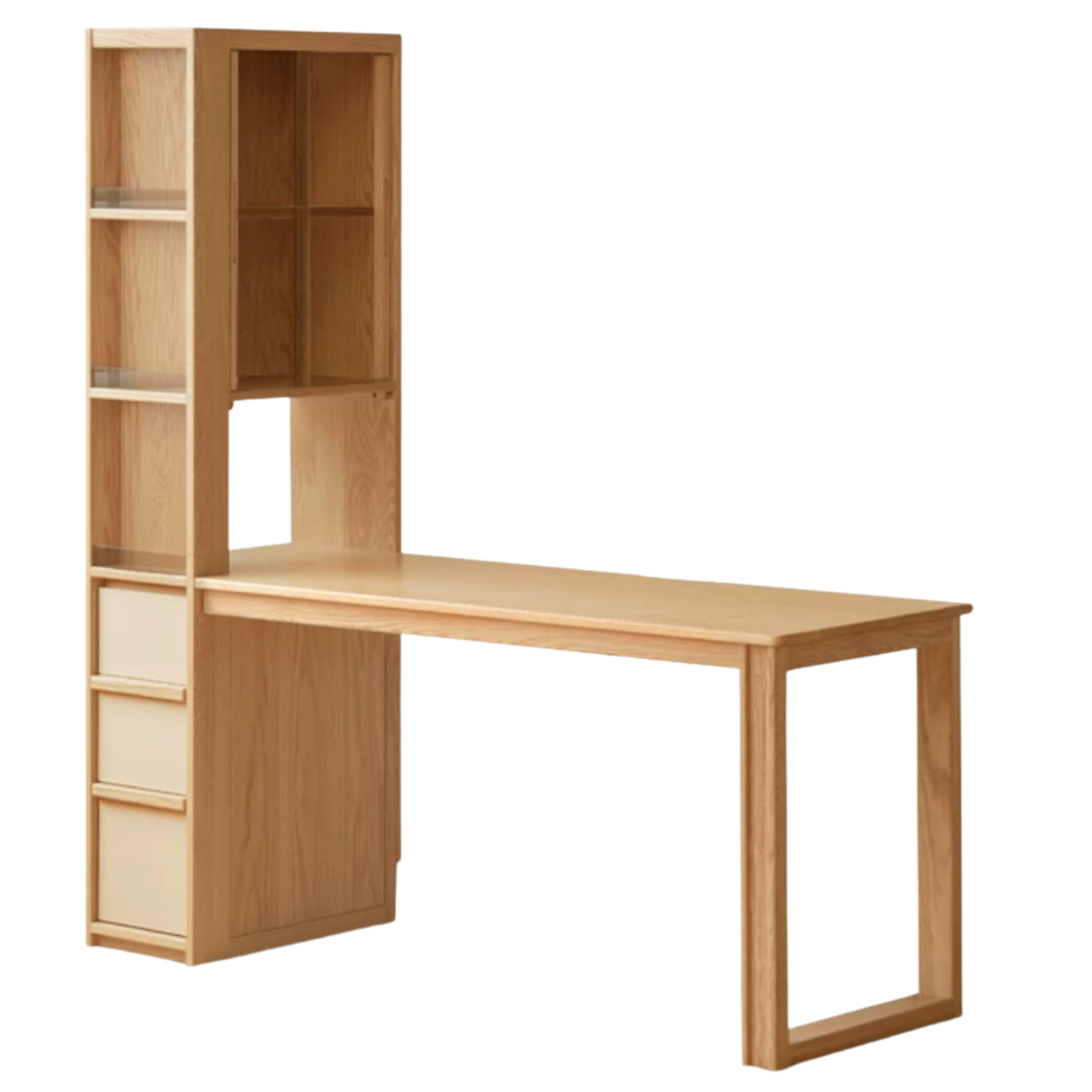 Oak Solid Wood Computer Desk with Integrated Frame and Minimalist Design