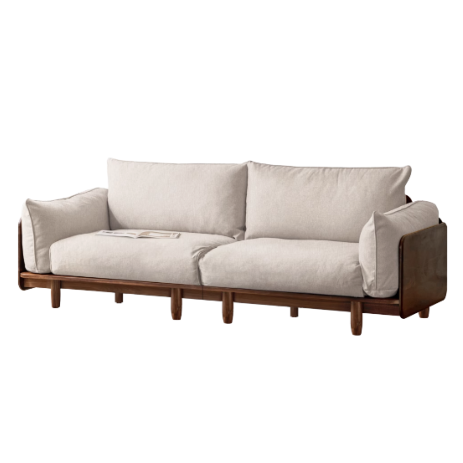 Black Walnut Solid Wood Fabric Straight Sofa