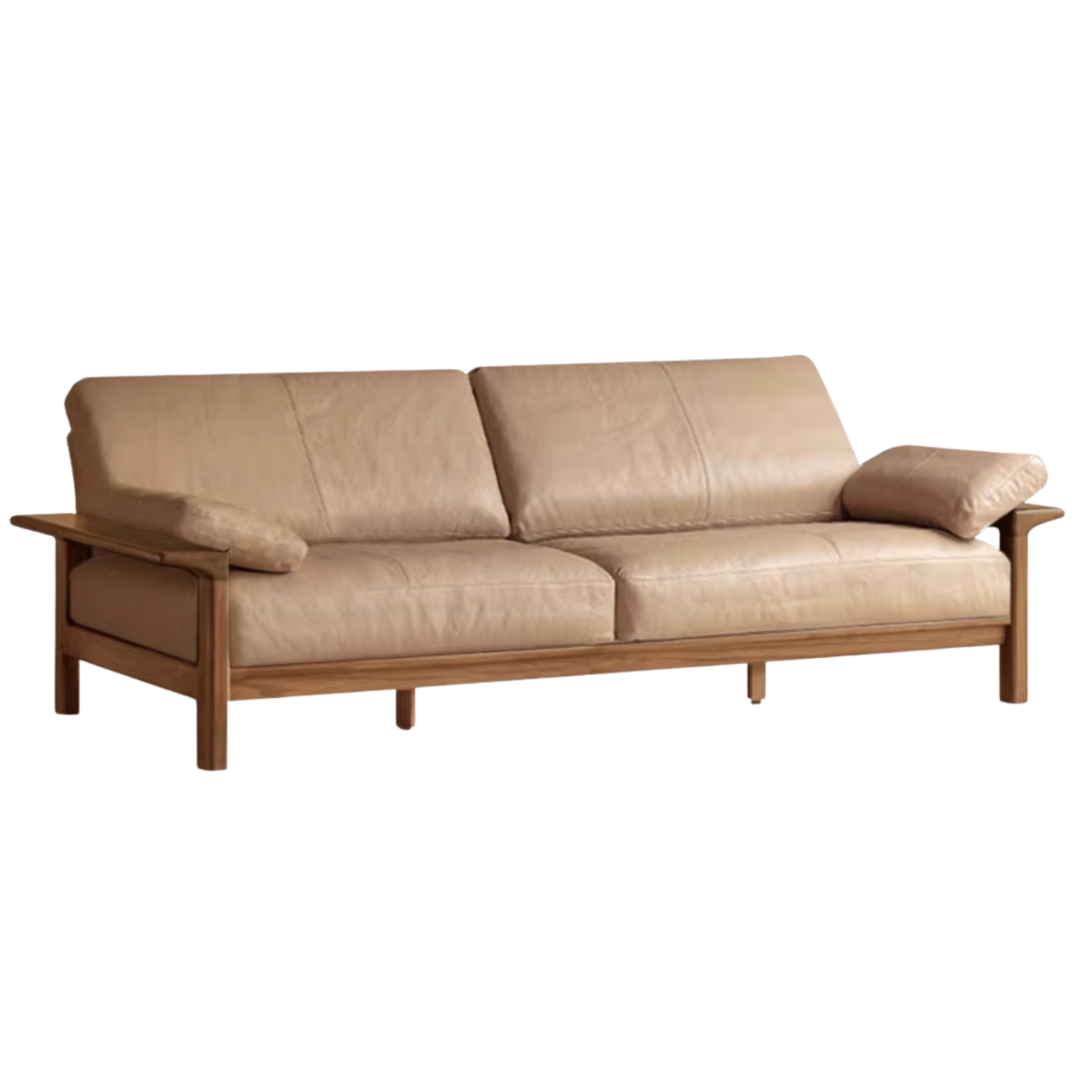 Black Walnut, Ash Solid Wood Wabi Sabi Style Genuine Leather Sofa, fabric sofa