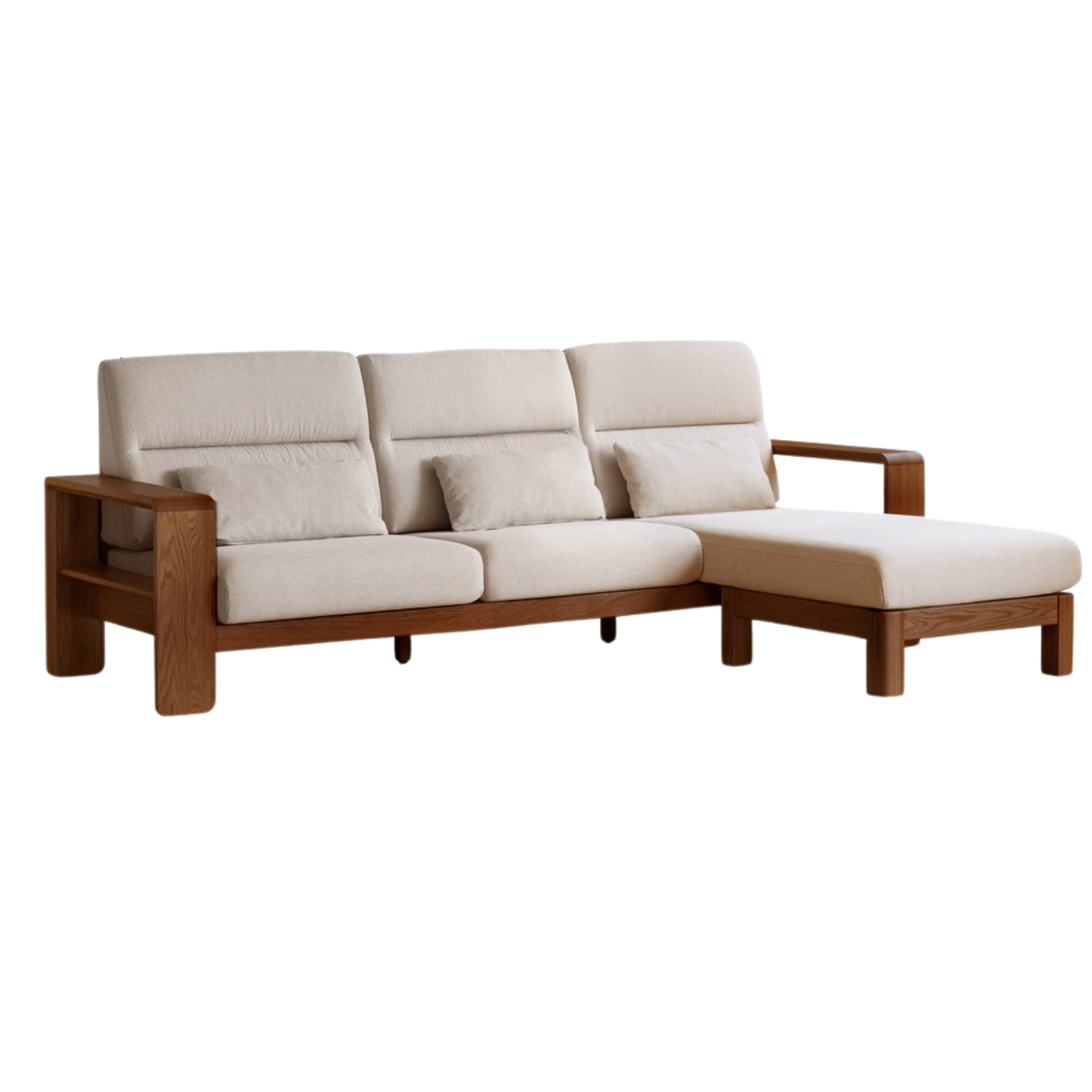 Oak Solid Wood Modern Log Style Corner Fabric Sofa