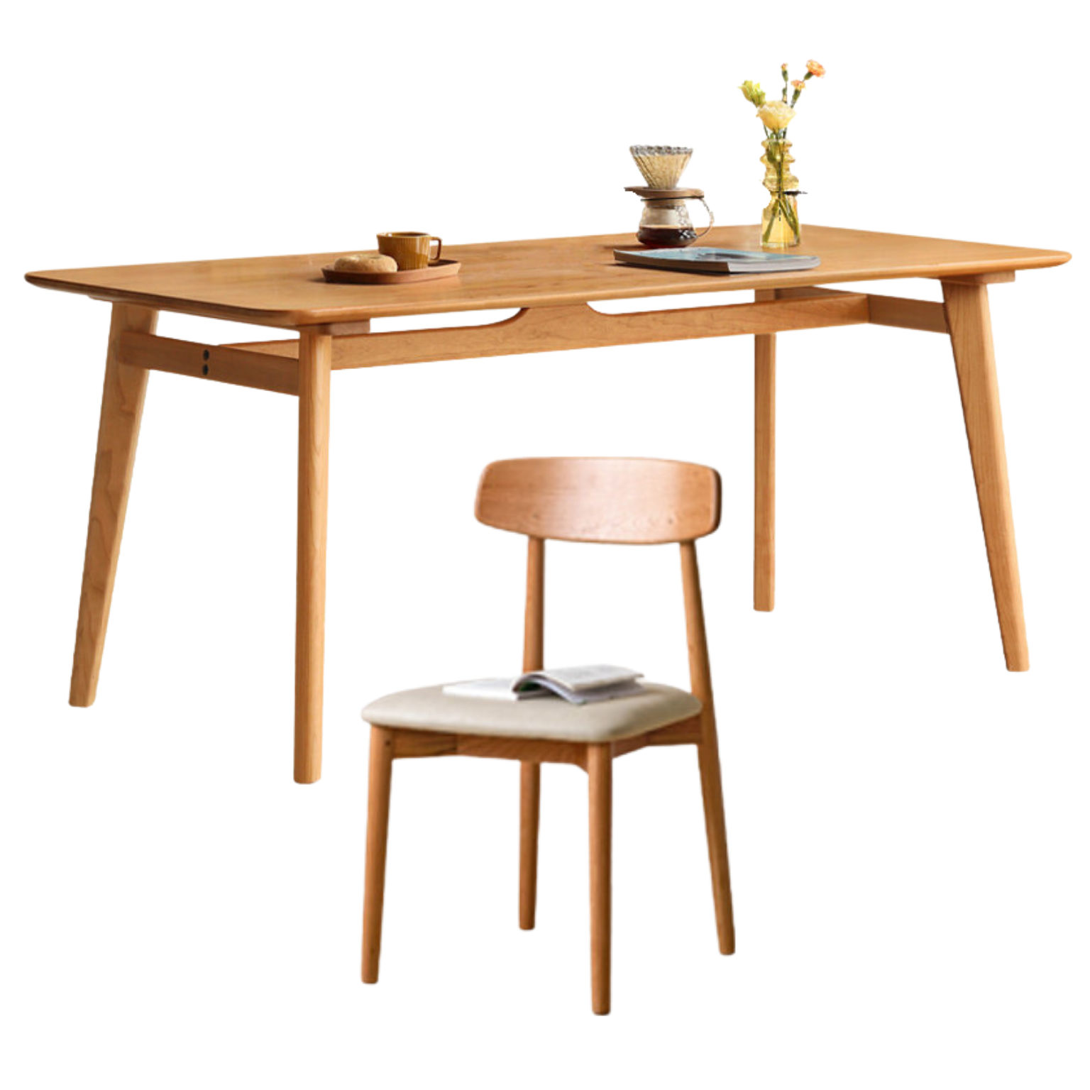 Cherry Wood Solid Wood Dining Table and Chair Combination-