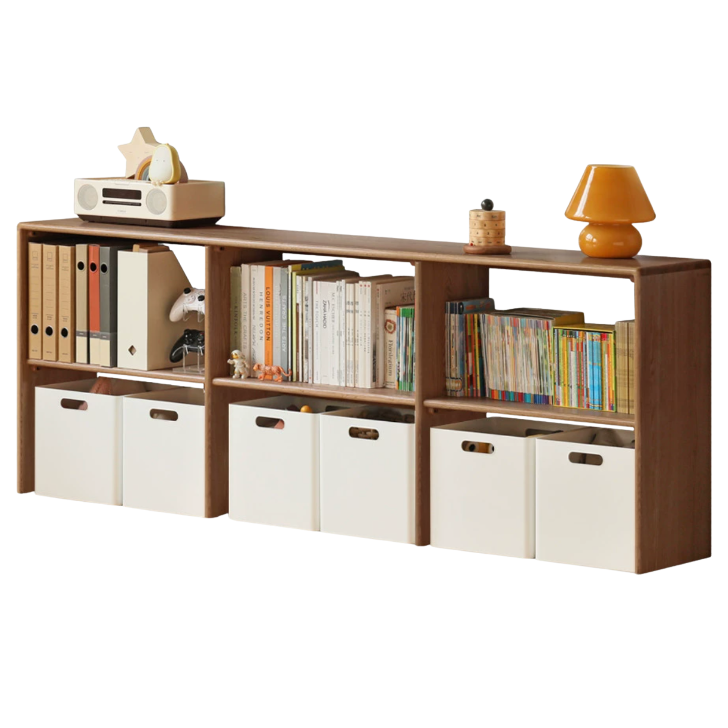 Oak, Solid Rubberwood TV Cabinet Minimalist Children's Toy Storage.
