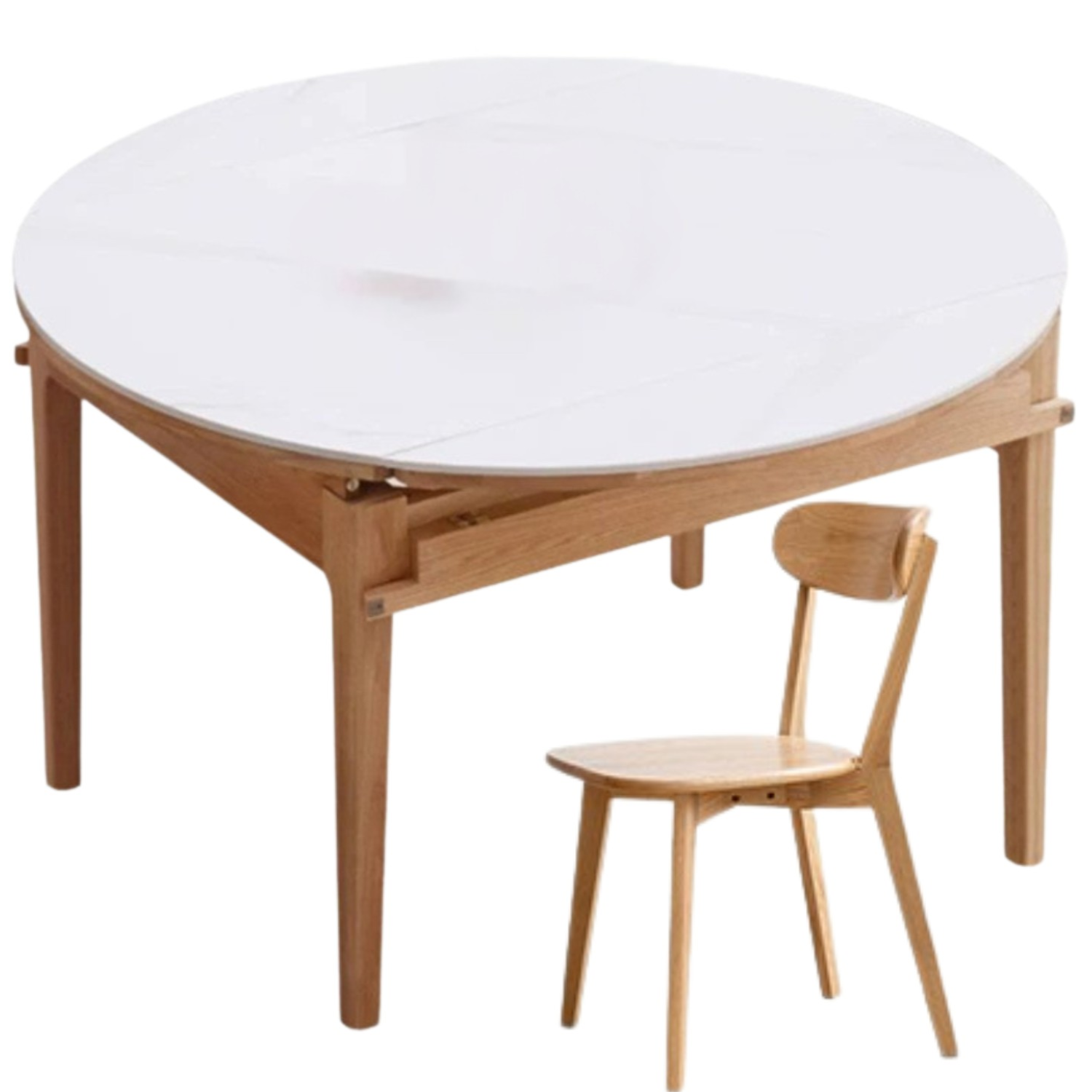 Oak Solid Wood, Solid Rubberwood Folding Round Retractable Dining Table