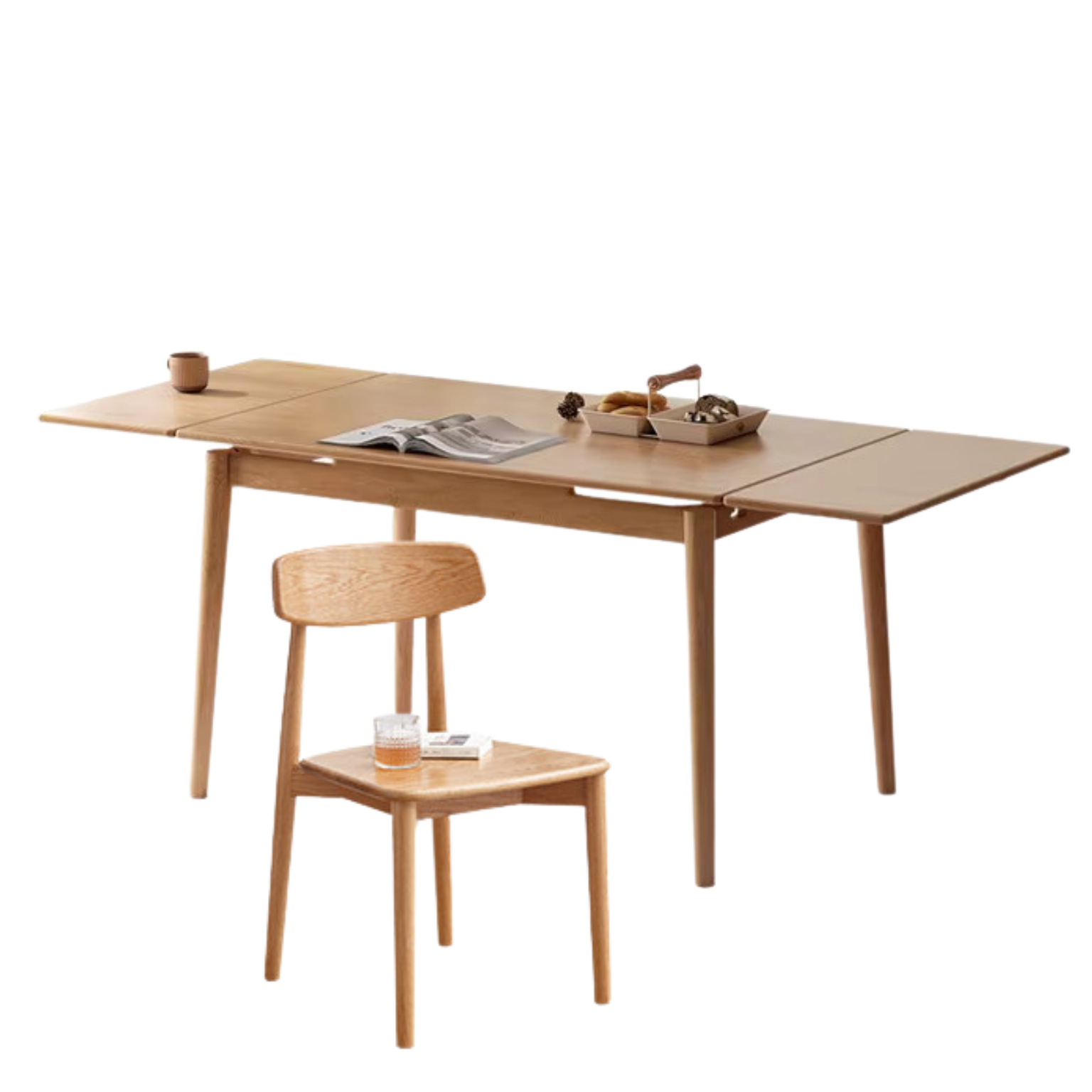 Oak solid wood Retractable dining table large tabletop,