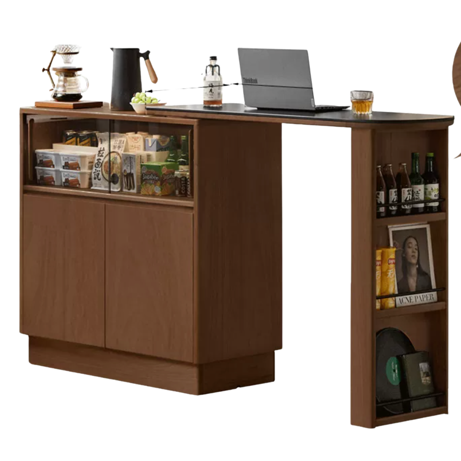 Cherry, Rubberwood Solid Wood Telescopic Bar Table