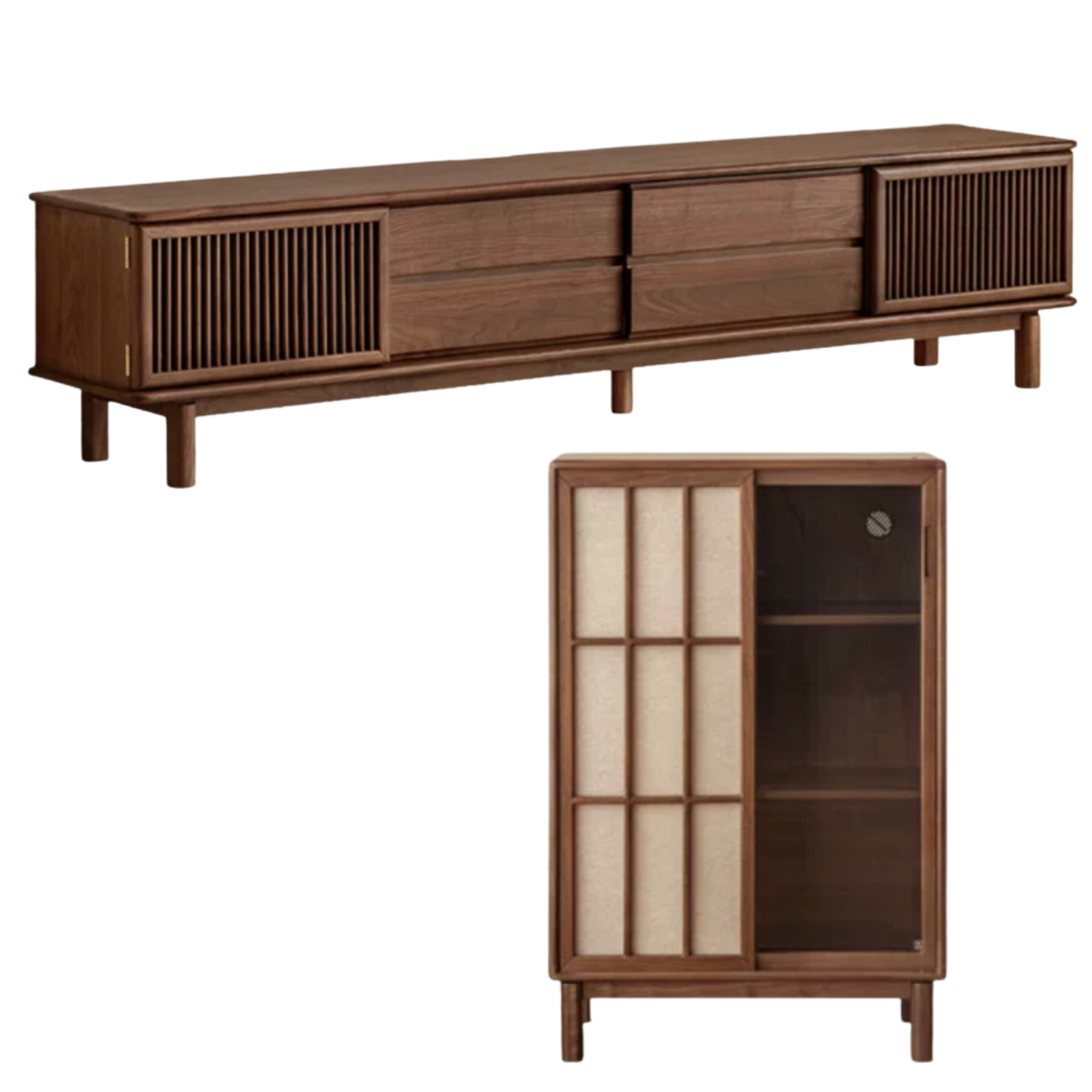 Black Walnut Solid Wood Floor TV Cabinet