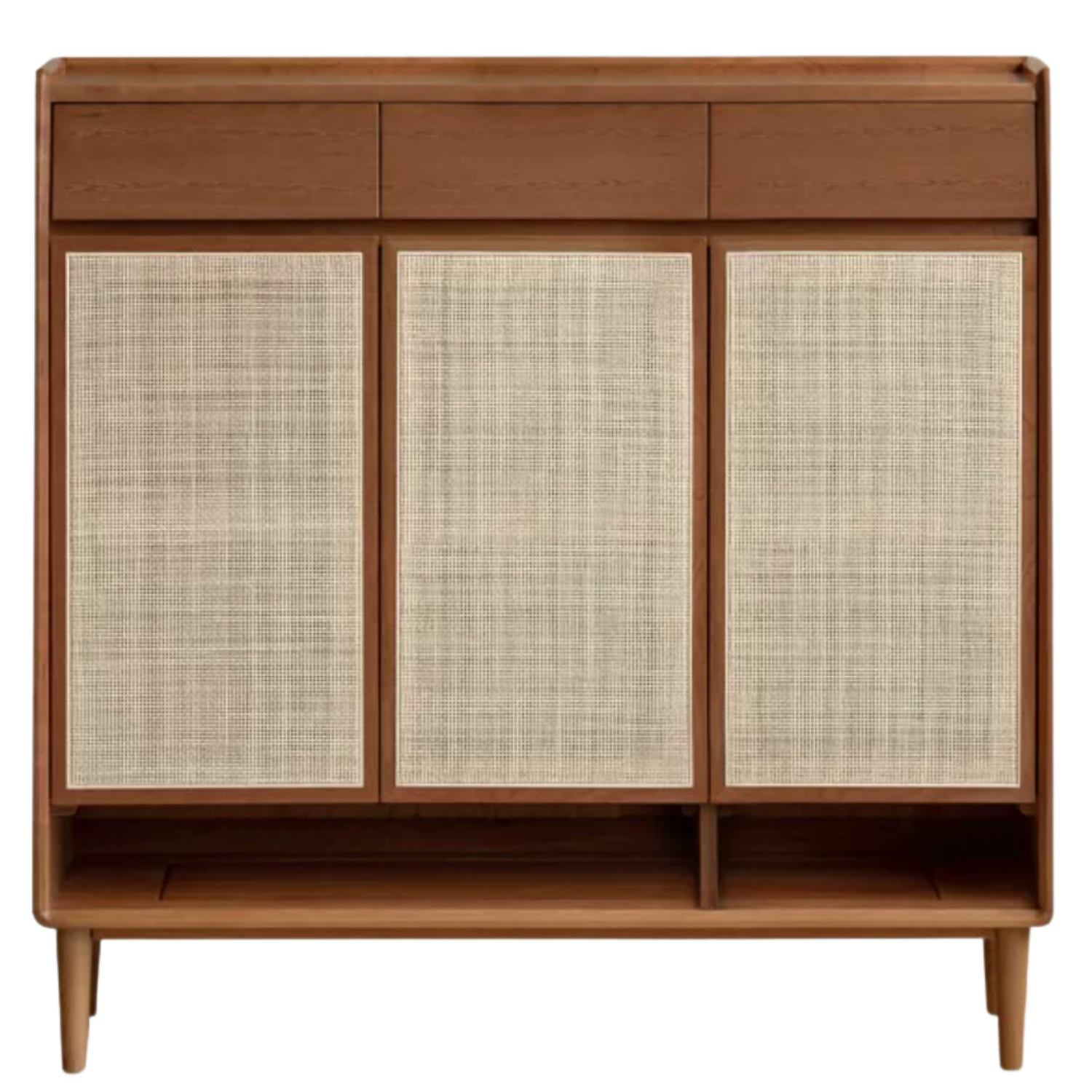 Сherry, Oak Solid Wood Rattan Shoe Cabinet, Entryway Storage Cabinet