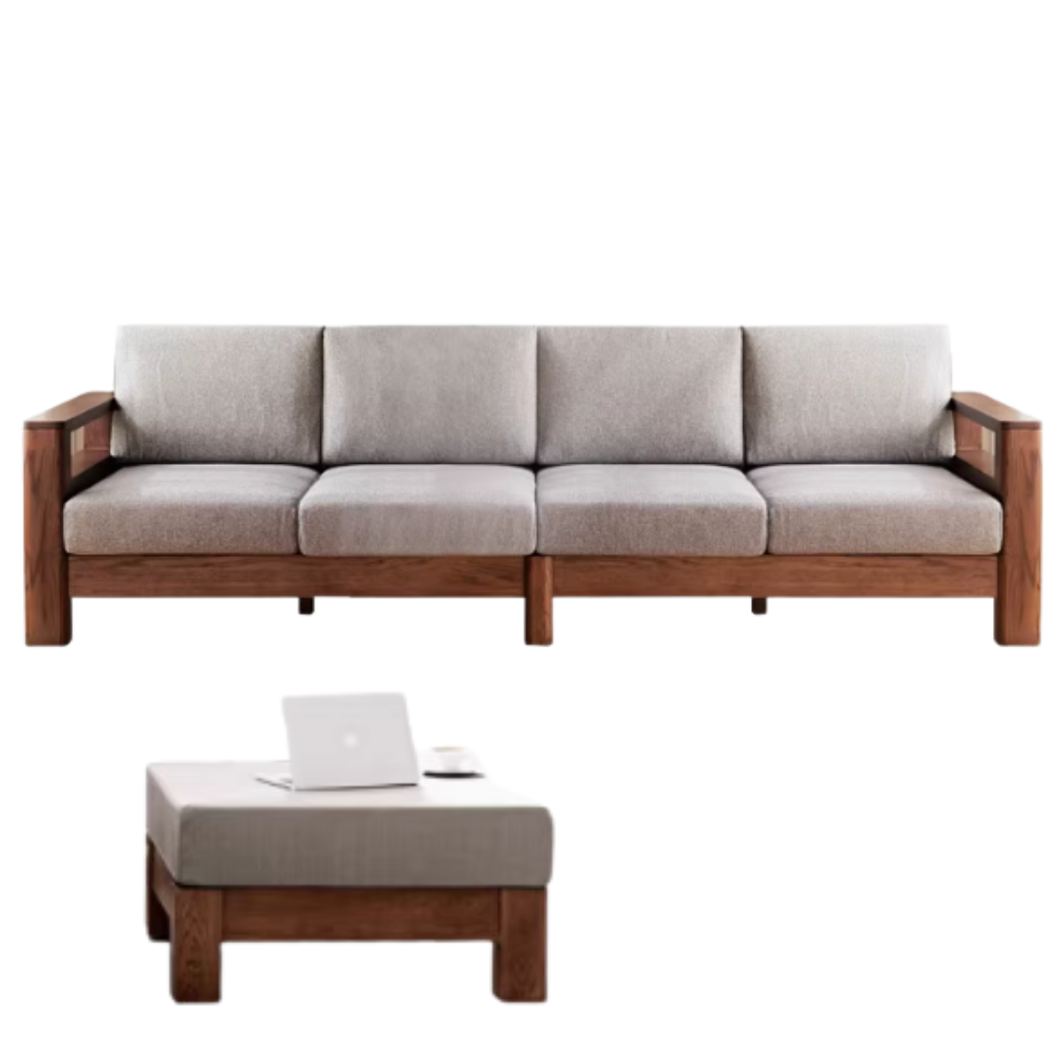 Oak Solid Wood Cotton Fabric Sofa.