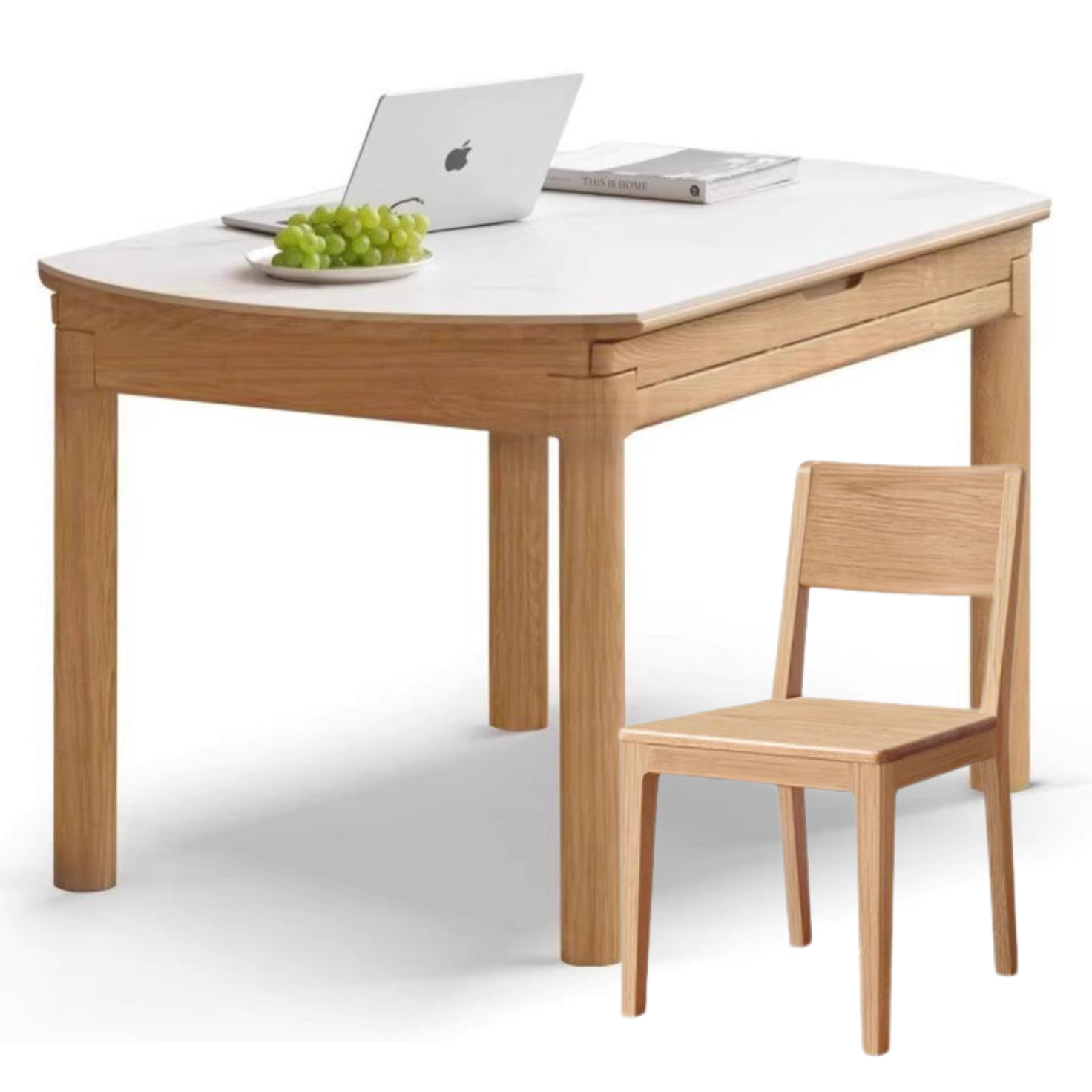 Ash solid wood retractable rock plate dining table