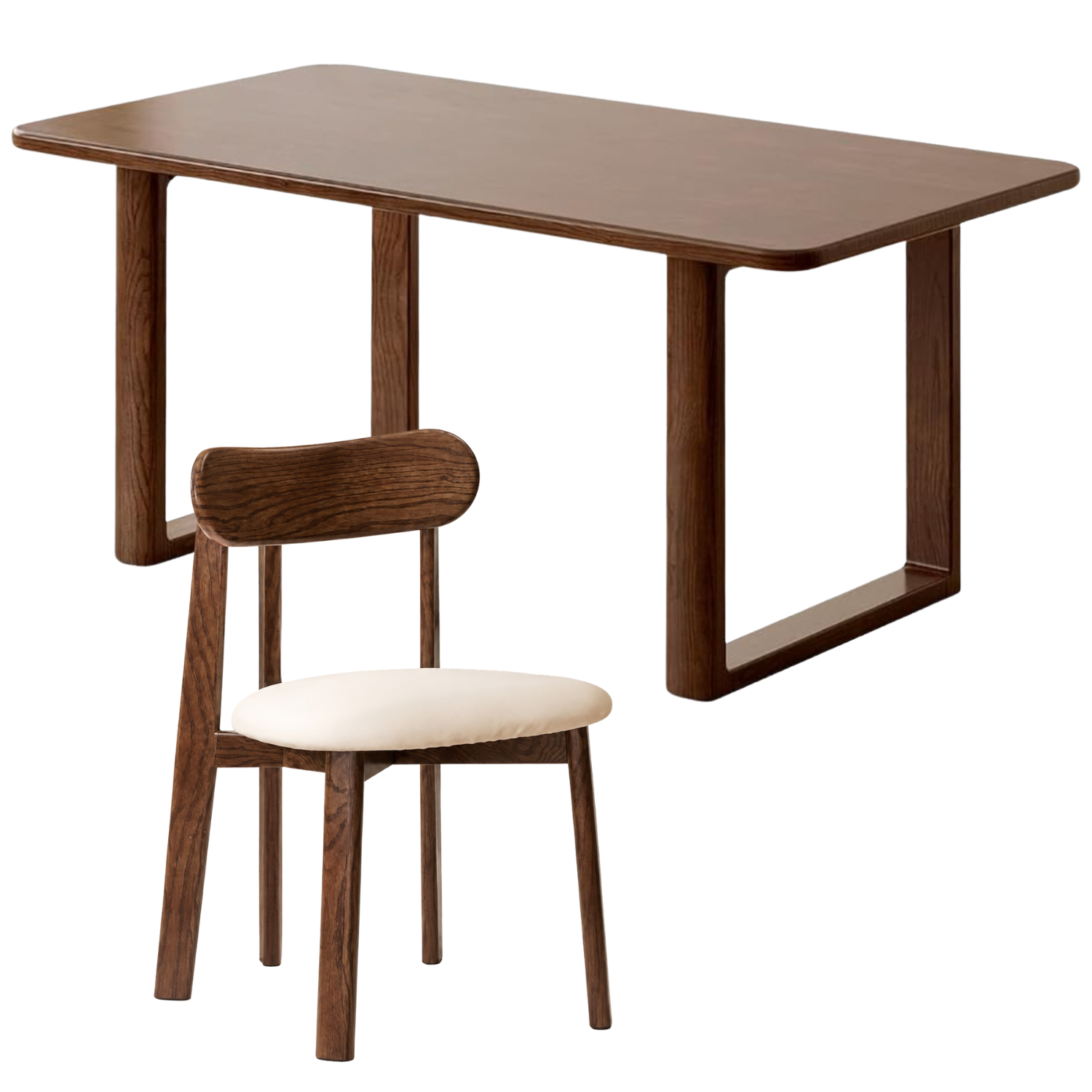 Black Walnut, Oak Solid Wood Dining Table with Industrial Trestle Legs