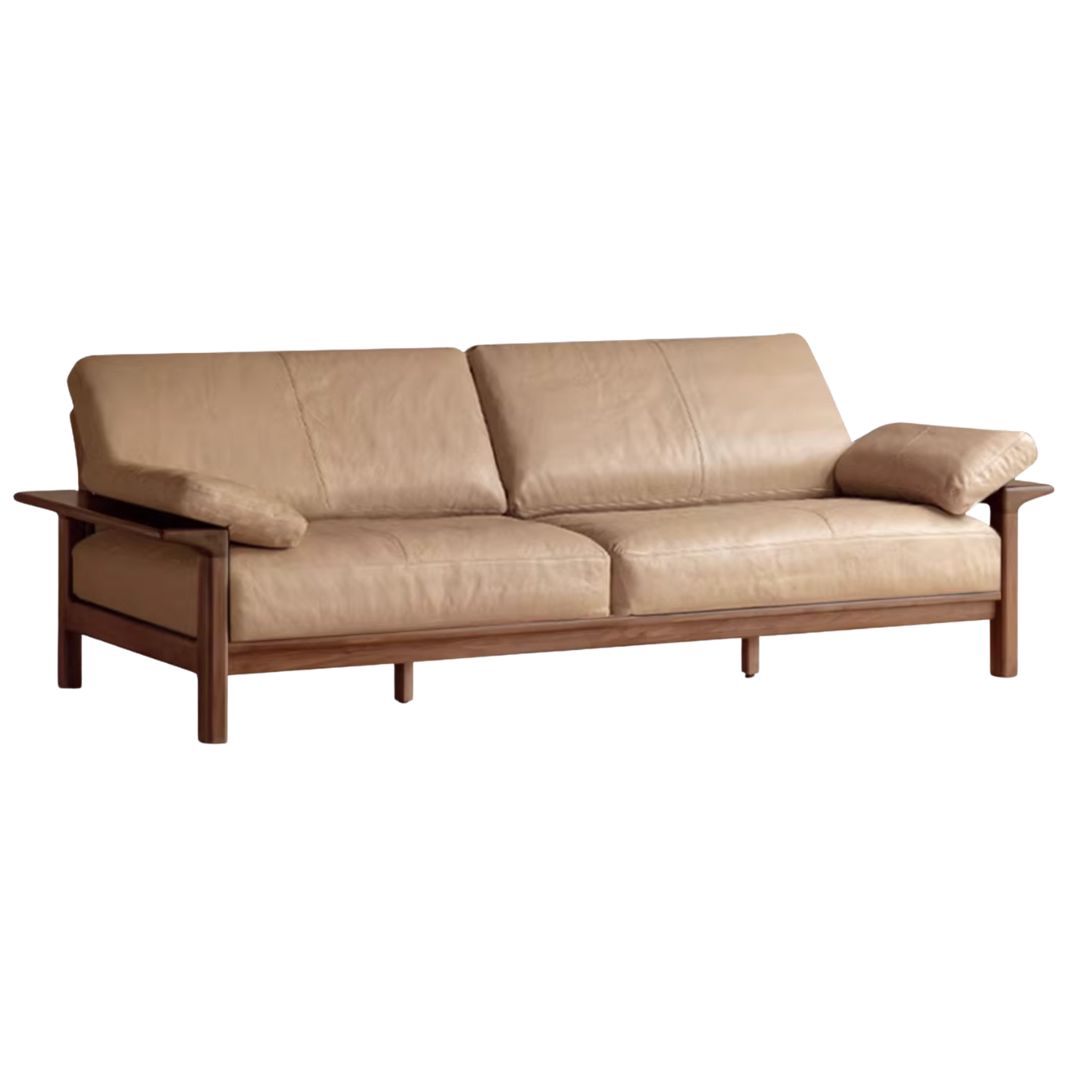 Black Walnut, Ash Solid Wood Wabi Sabi Style Genuine Leather Sofa, fabric sofa