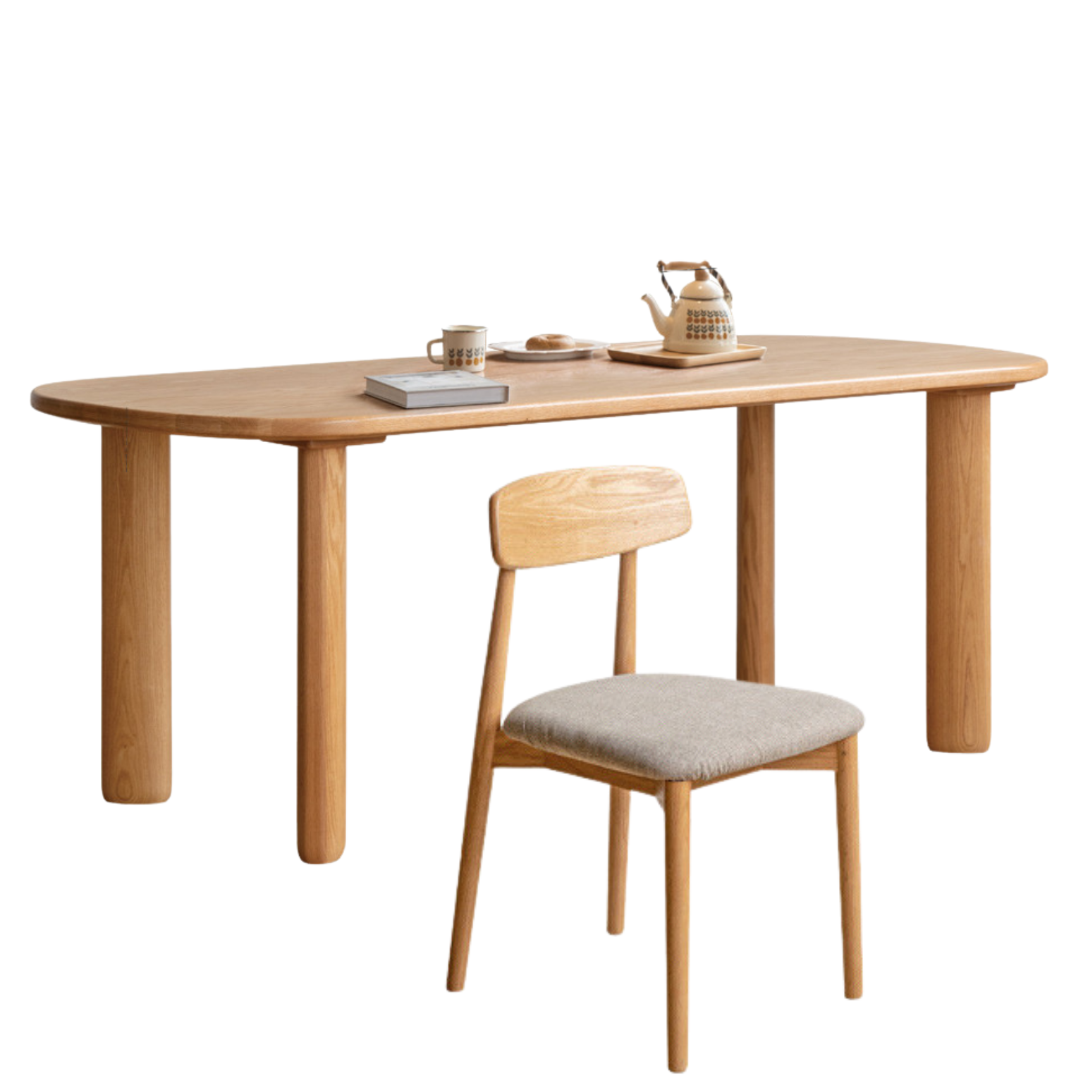 Oak Solid Wood Round Corner Long Dining Table