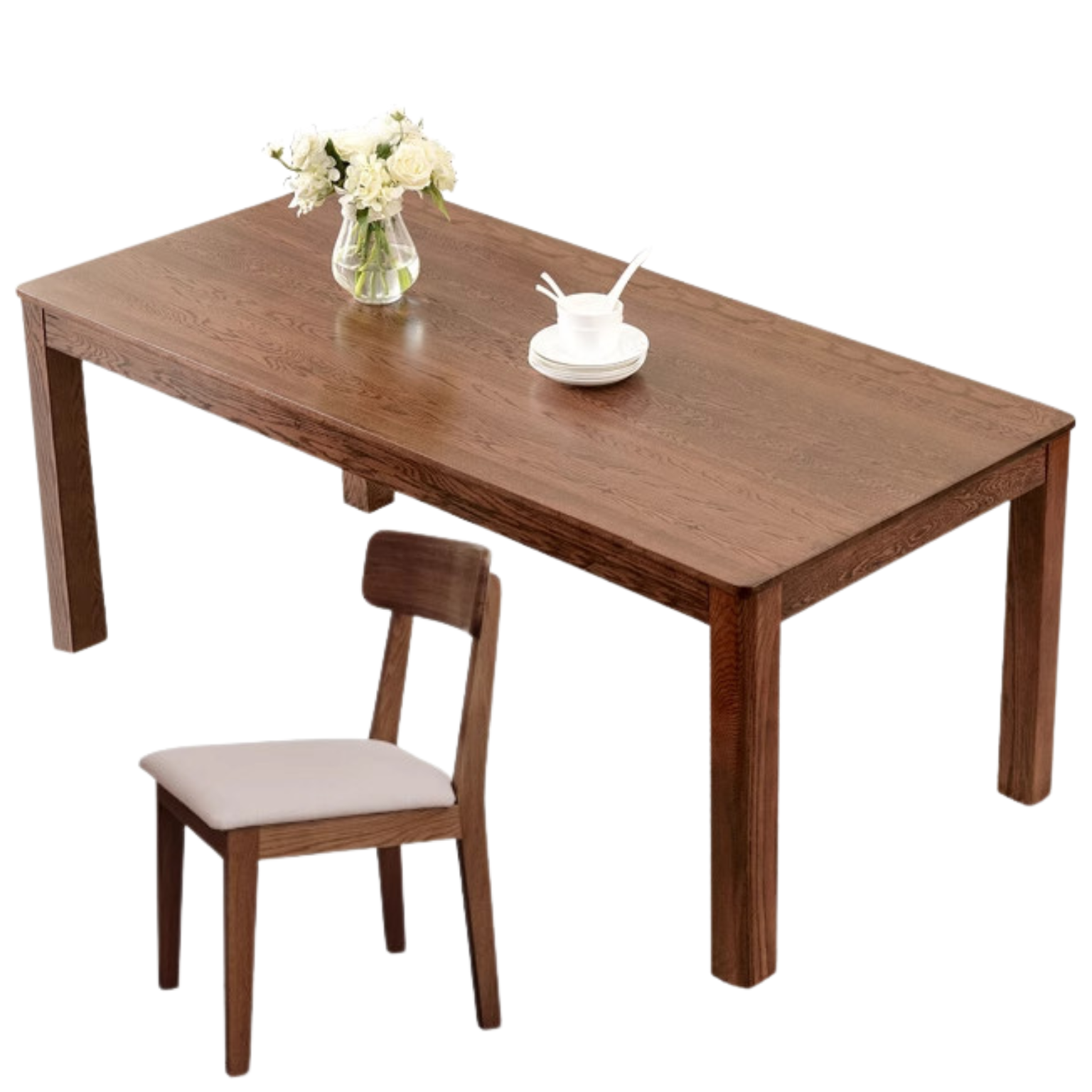 Oak solid wood dining table walnut color,