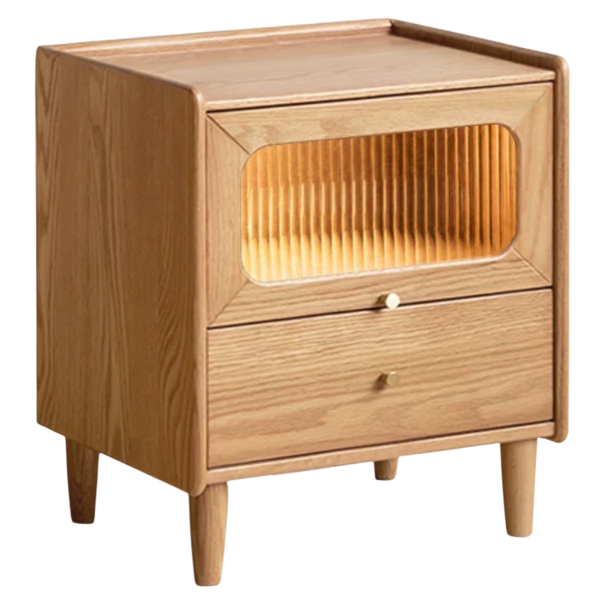 Oak, Beech Solid Wood Nightstand With Light
