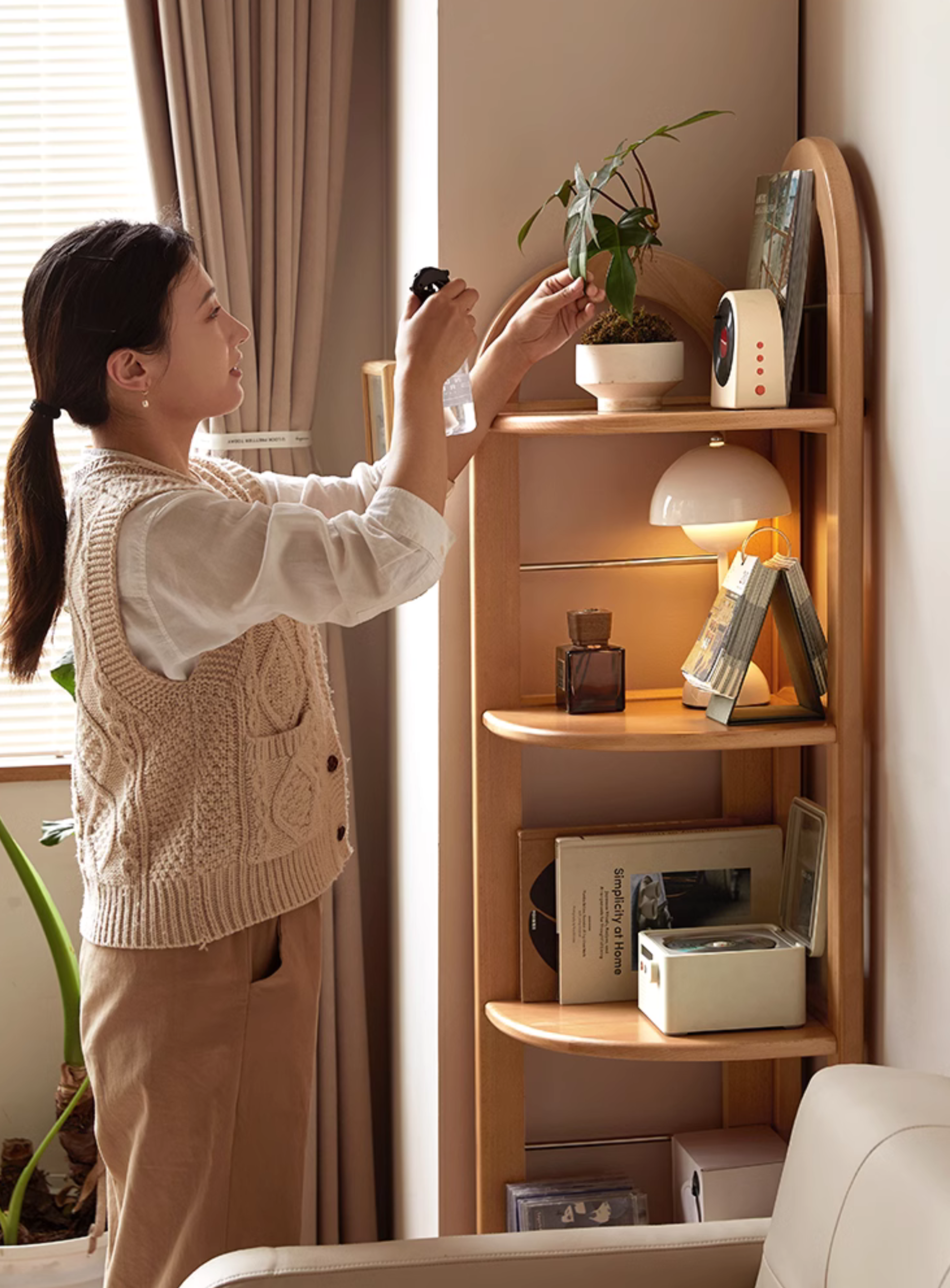 European Beech Solid Wood Corner Bookshelf