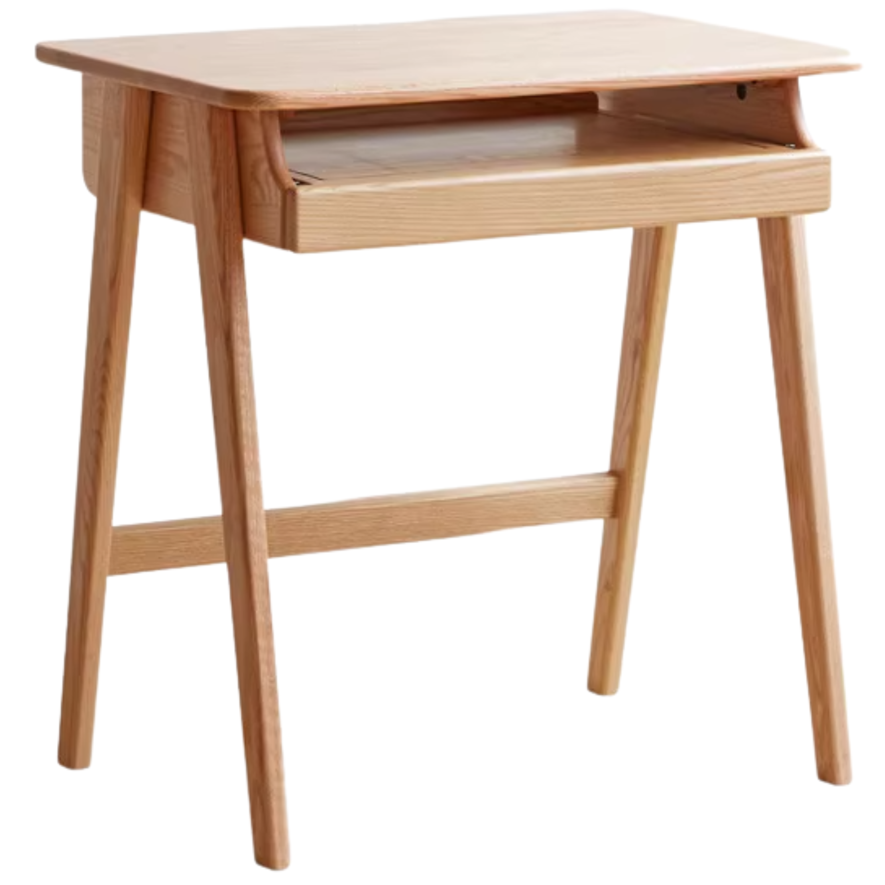 Oak, Rubber Solid Wood Narrow Study Desk with Drawers