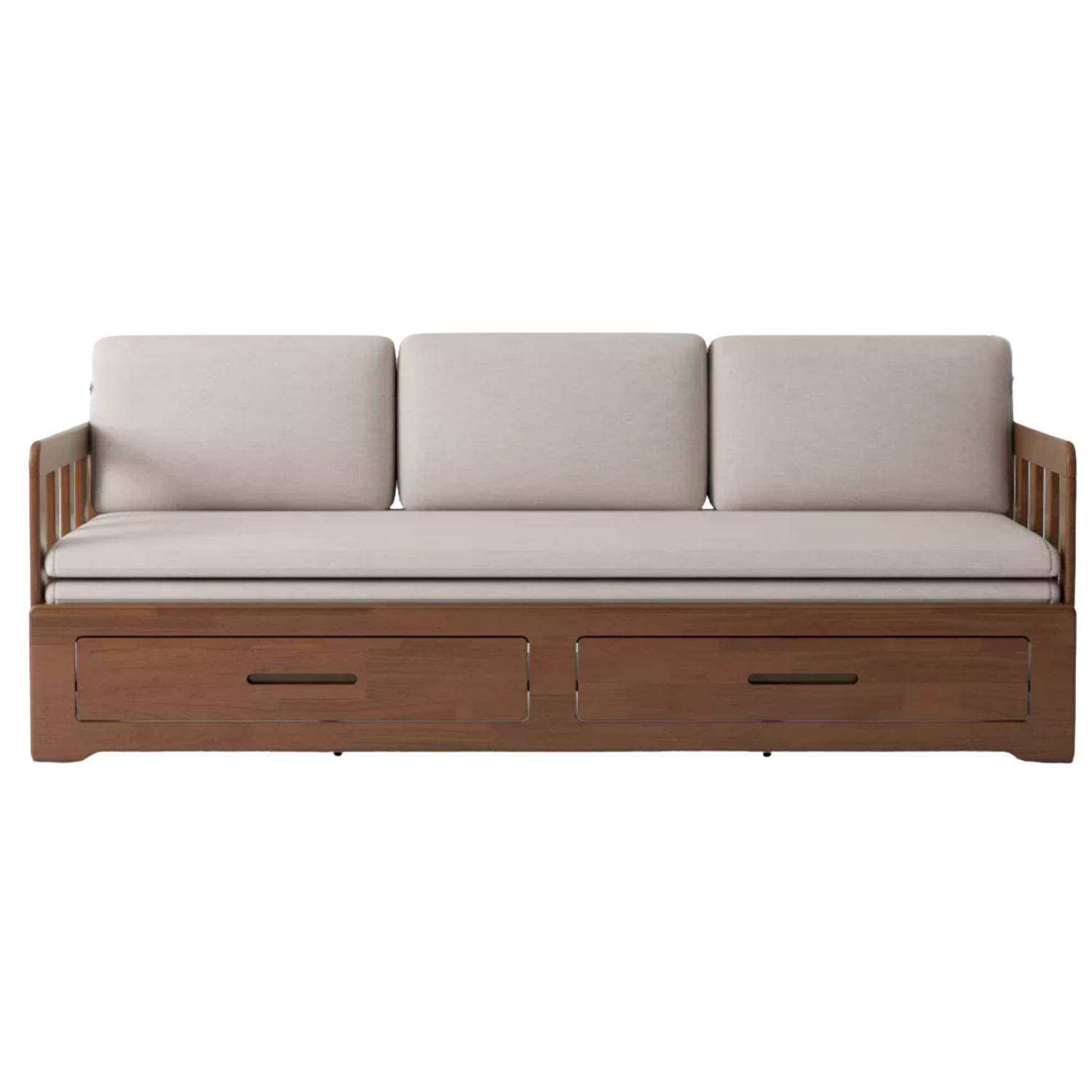 Oak, Solid Rubberwood Wood Foldable Sofa Bed with Storage, Dual-Purpose
