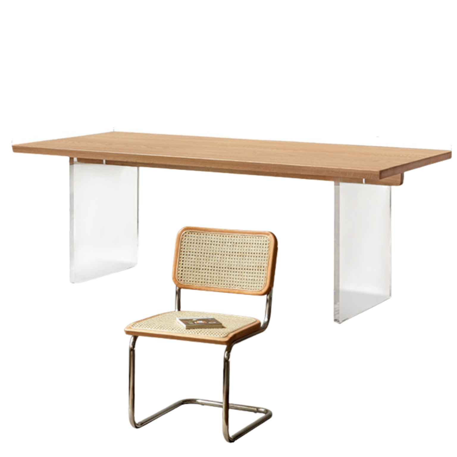 Oak solid wood dining table acrylic floating large size,