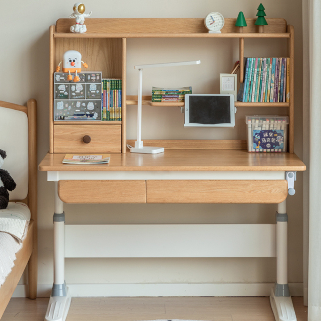 Oak Solid Wood Children's Study Desk Bookshelf