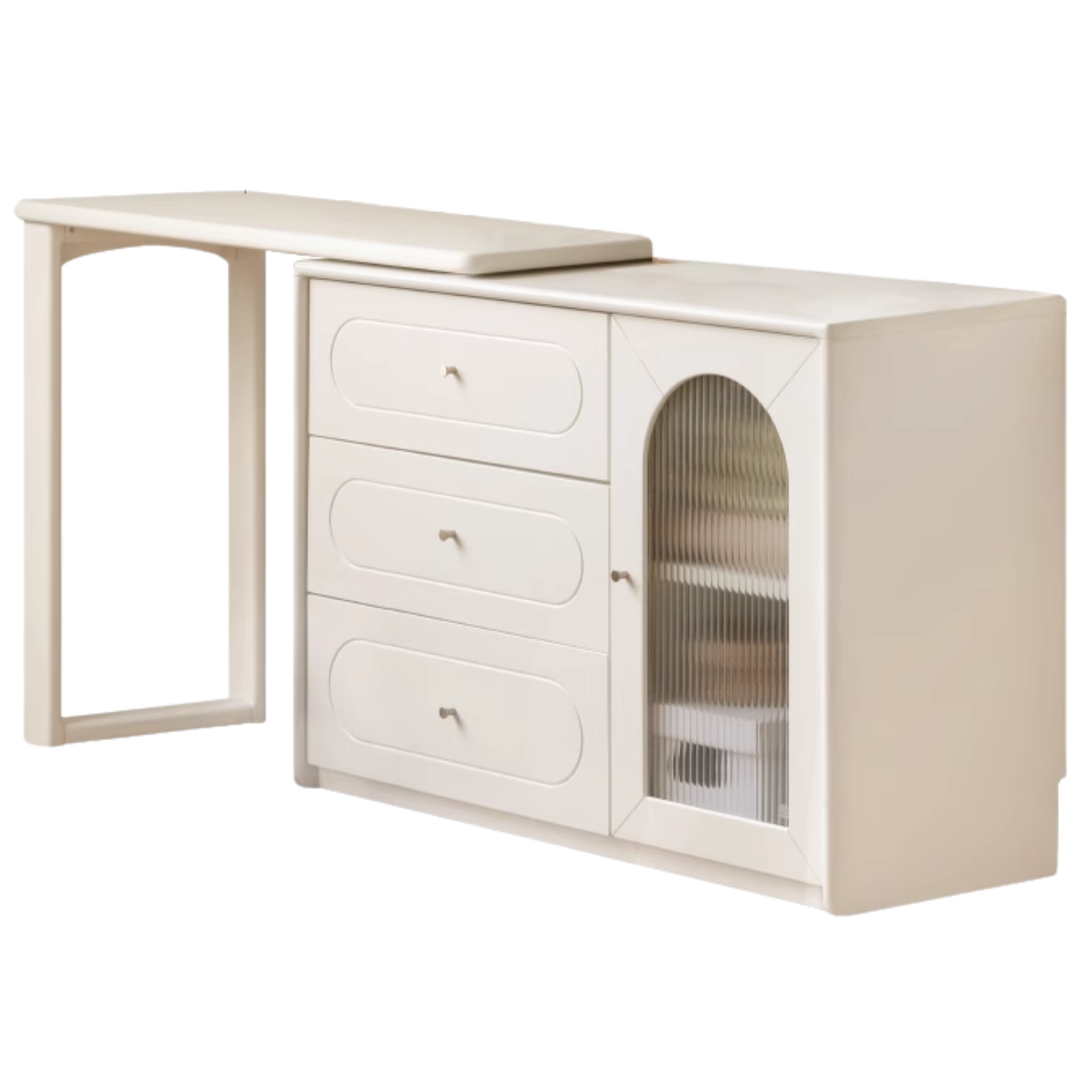 Tulip, Rubber Solid Wood French Cream Style Retractable Dressing Table