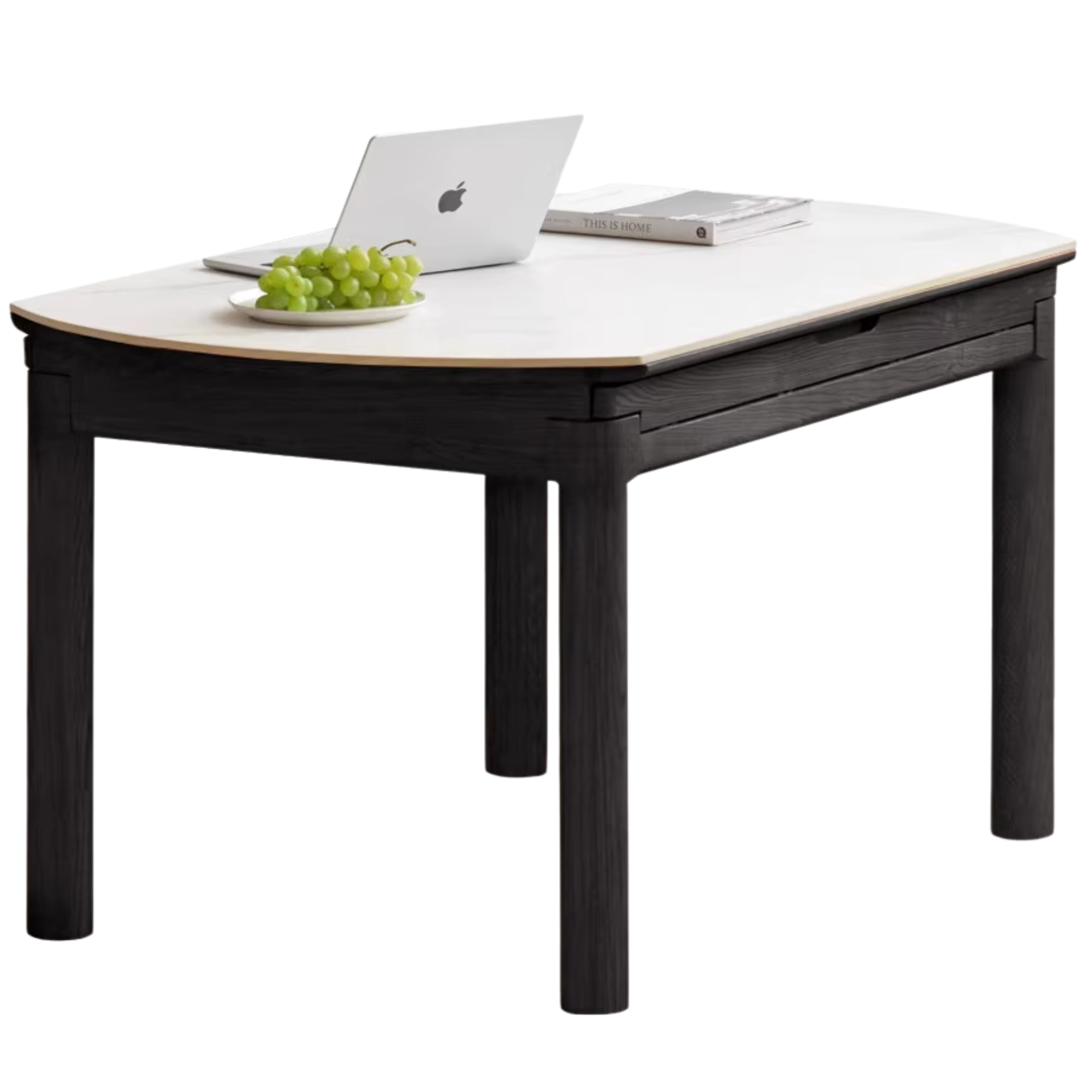 Solid Ruberwood, Oak, Ash Solid Wood Retractable Rock Plate Dining Table