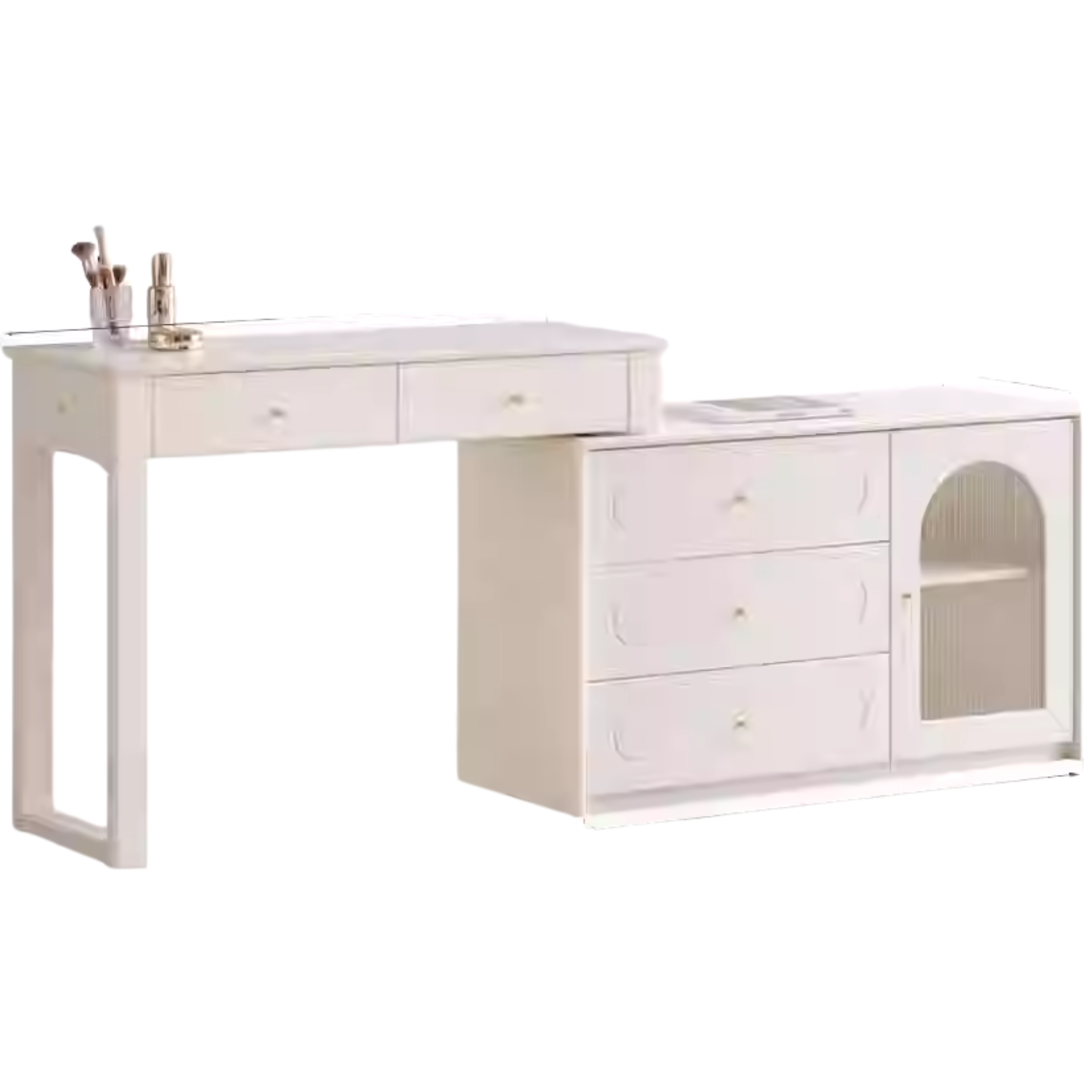 Tulip, Rubber Solid Wood French Cream Style Retractable Dressing Table