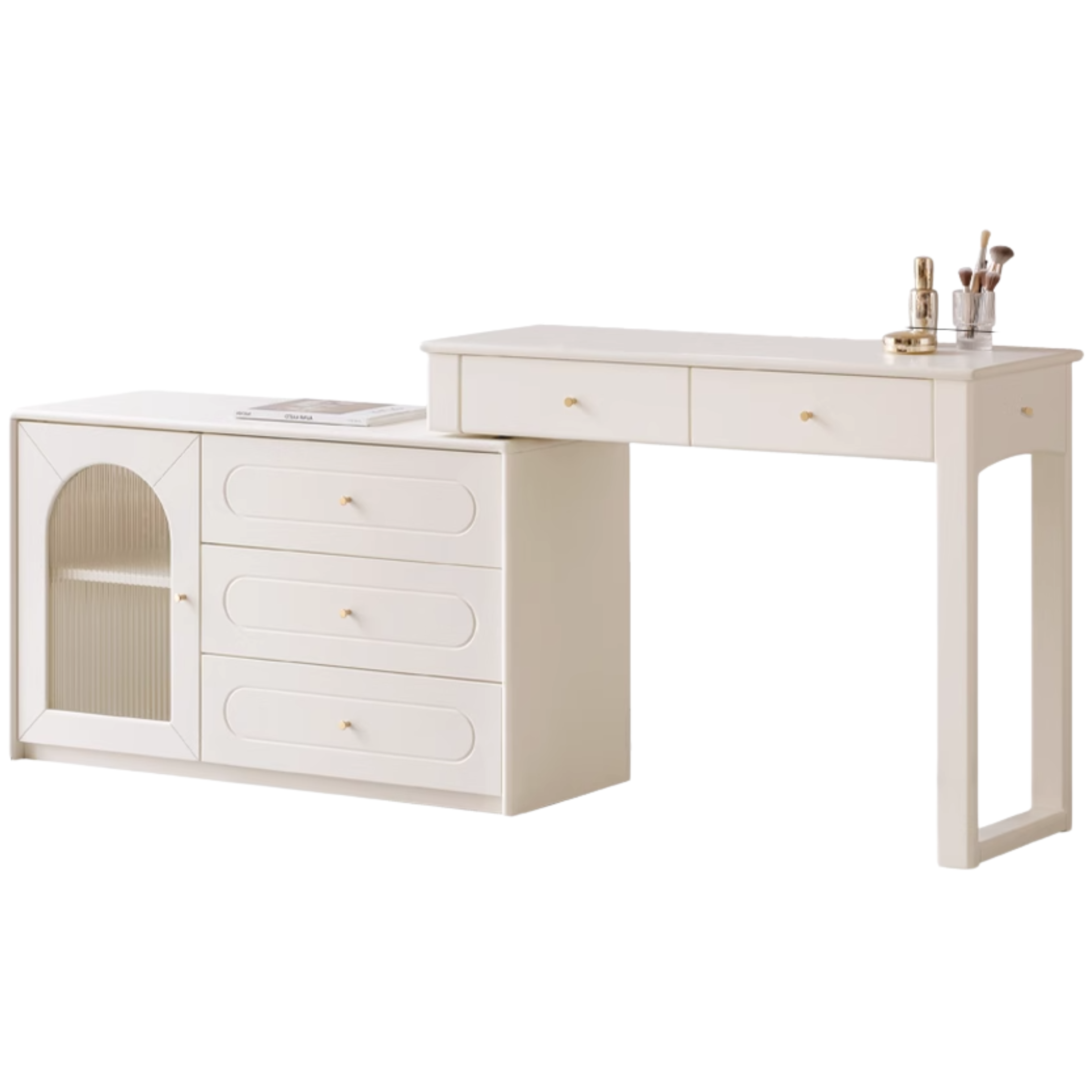 Tulip, Rubber Solid Wood French Cream Style Retractable Dressing Table