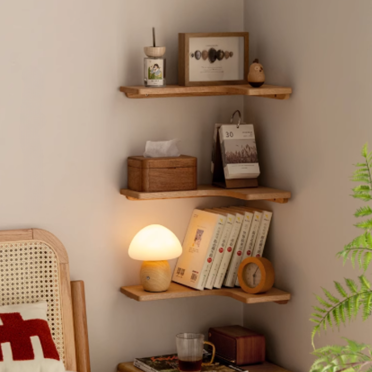 Oak, Cherry, Black Walnut solid wood corner rack, bookshelf