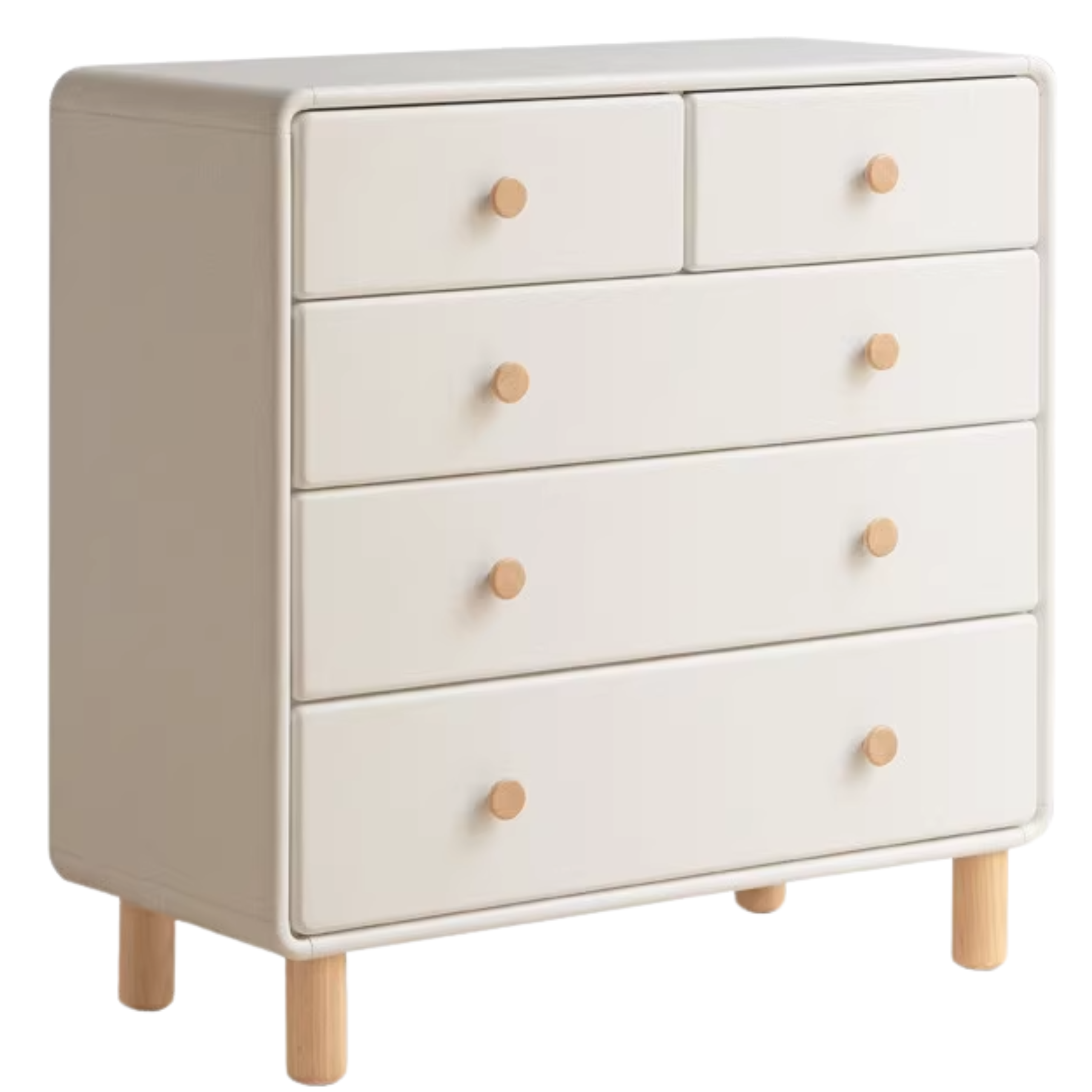 Tulip, Rubber Solid Wood Cream Style Chest of Drawers
