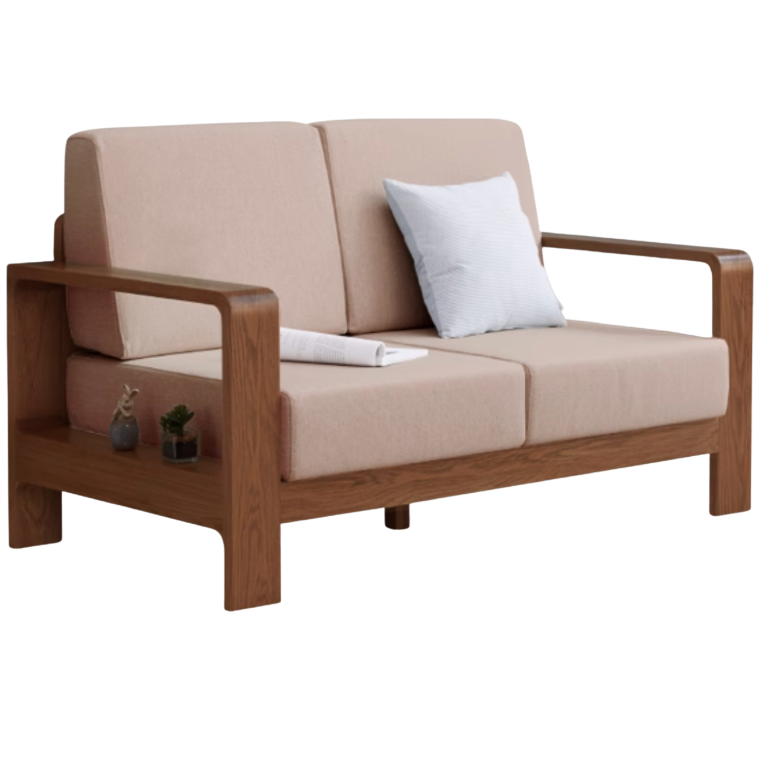 Black Walnut, Oak Solid Wood Three Seat Fabric Sofa