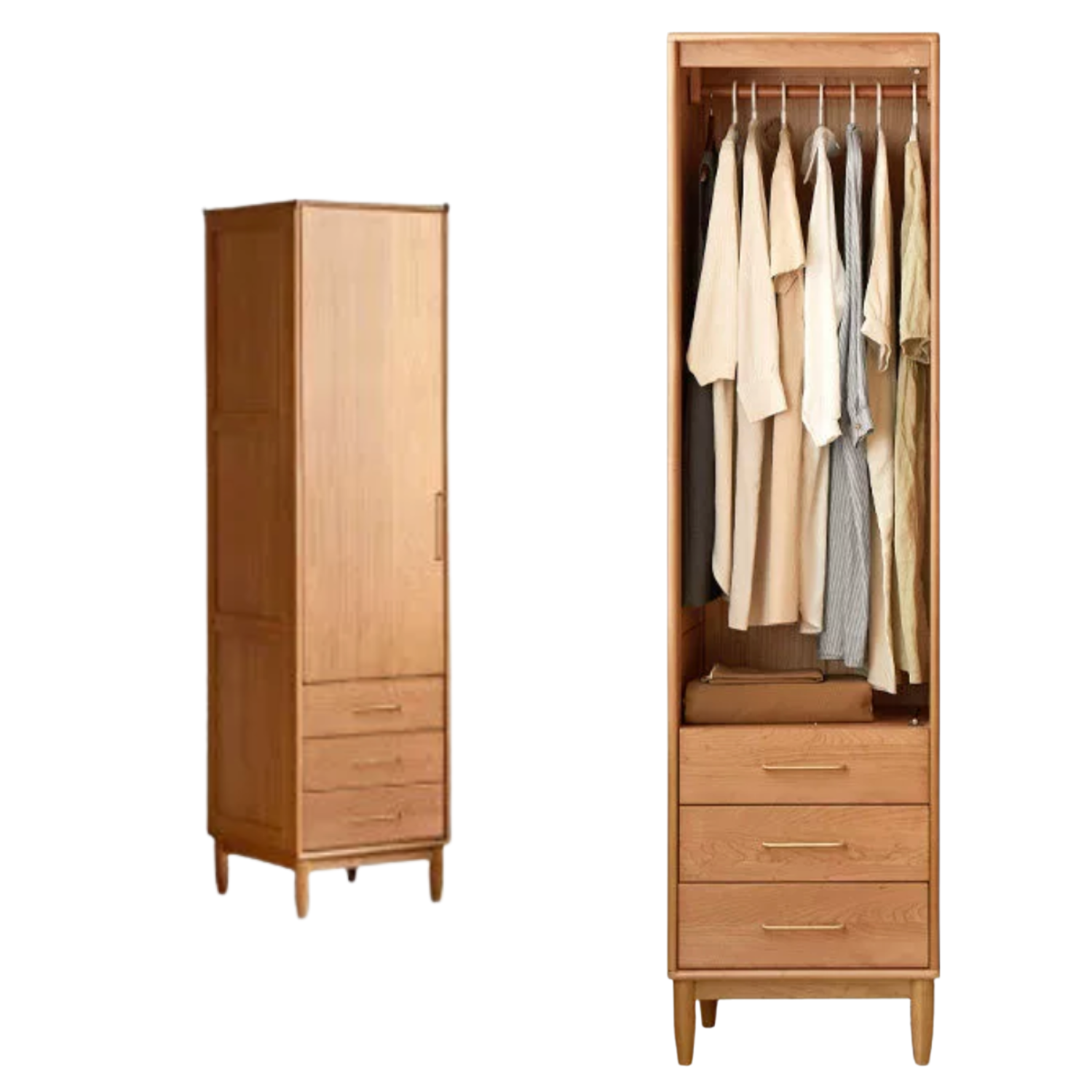 Cherry Solid Wood Wardrobe with Soft Modern Proportions