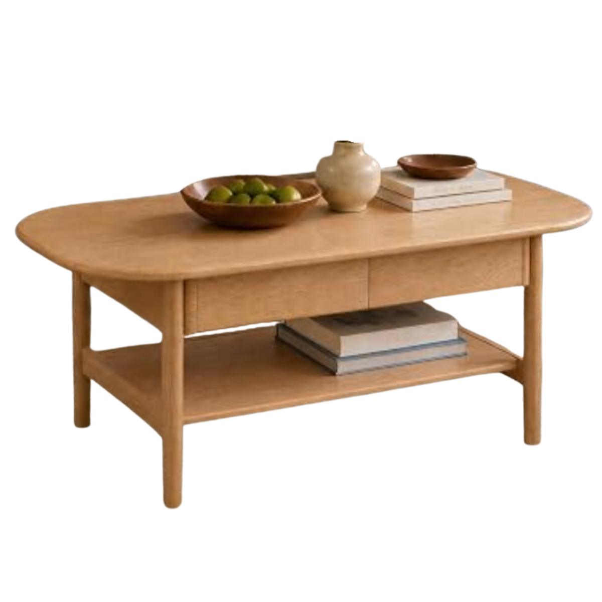 Oak Solid Wood Coffee Table with Integrated Drawer Storage