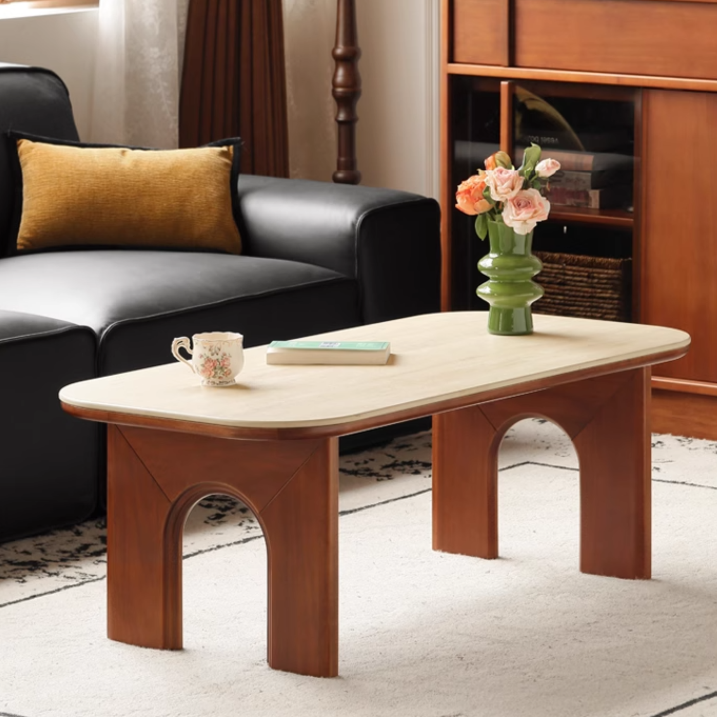 Tulip Solid Wood French Retro Rock Plate Coffee Table